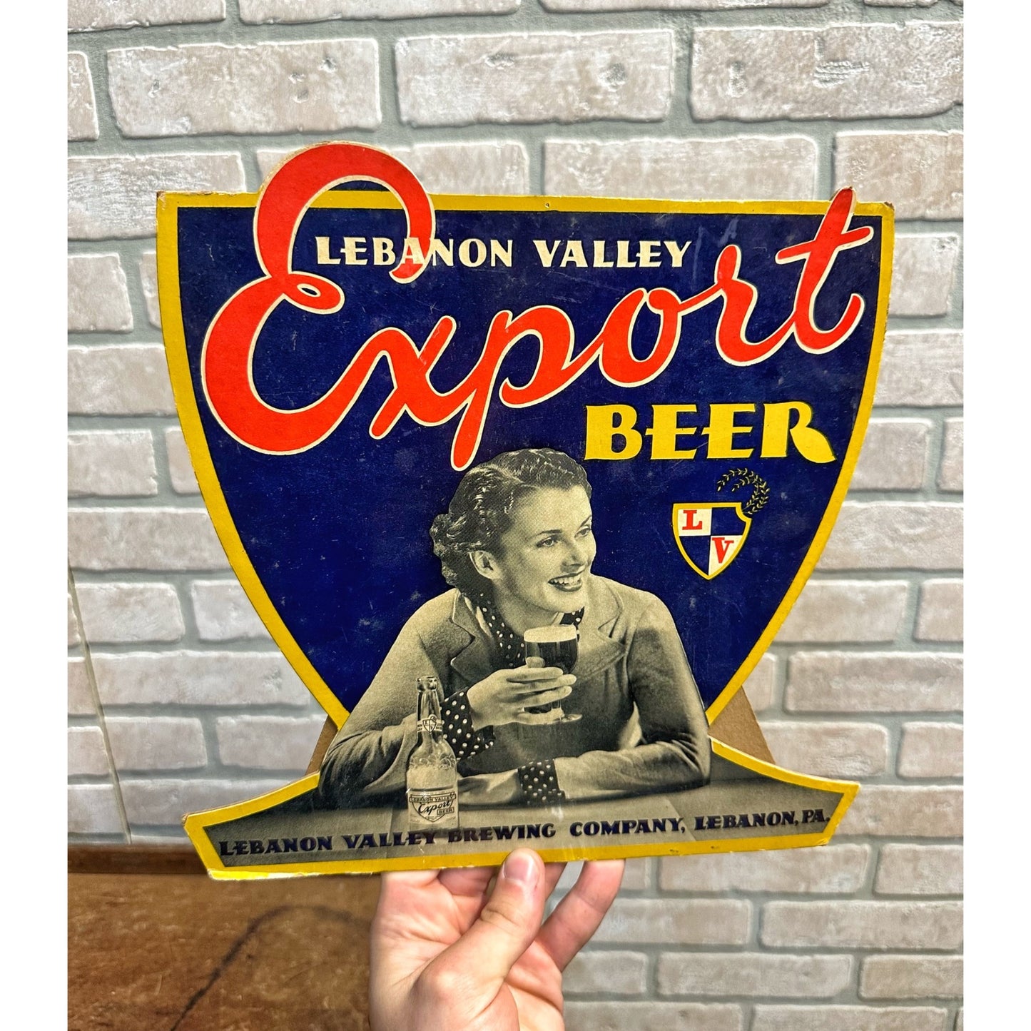 Vintage 1930s Lebanon Valley Export Beer Easelback Advertising Sign