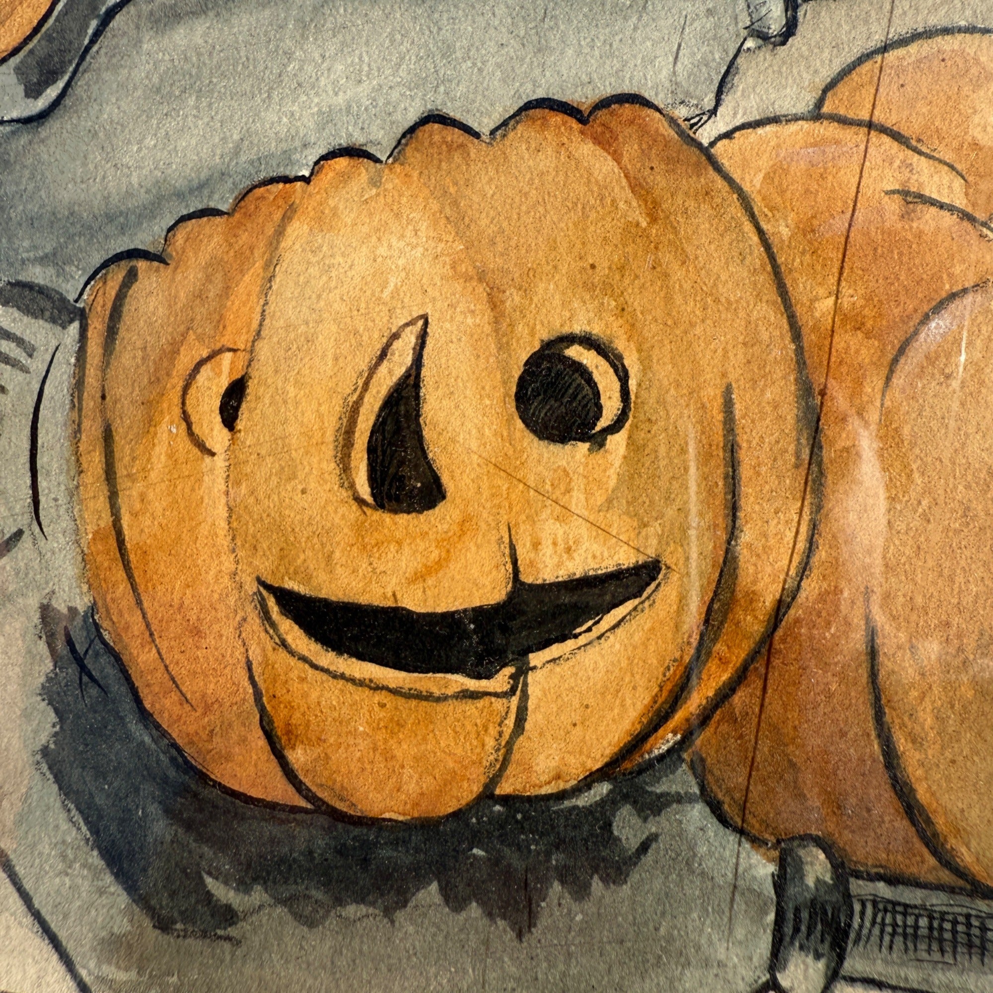 Original 1930s Halloween Party Poster Artist Signed Antique Watercoloring Artwork