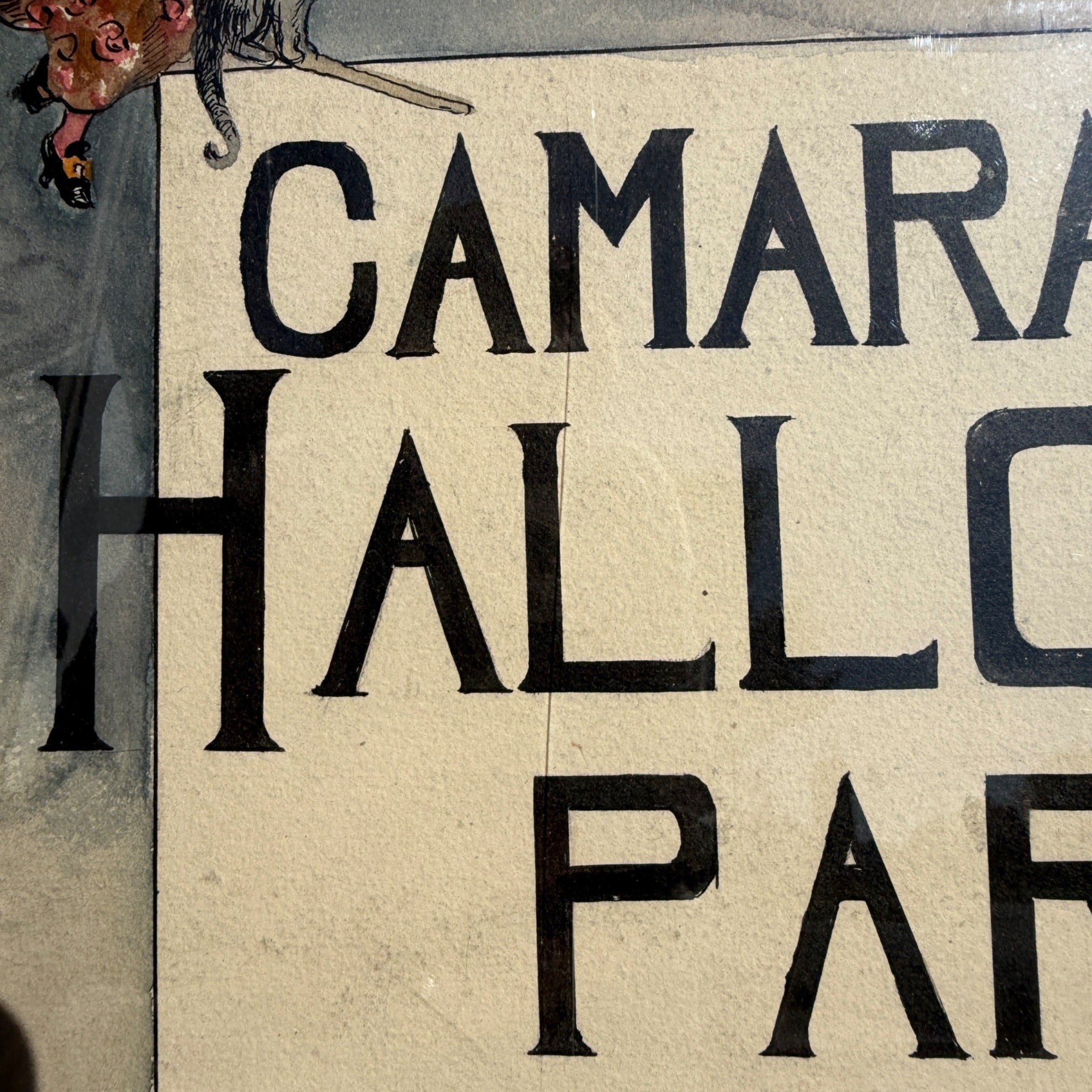 Original 1930s Halloween Party Poster Artist Signed Antique Watercoloring Artwork