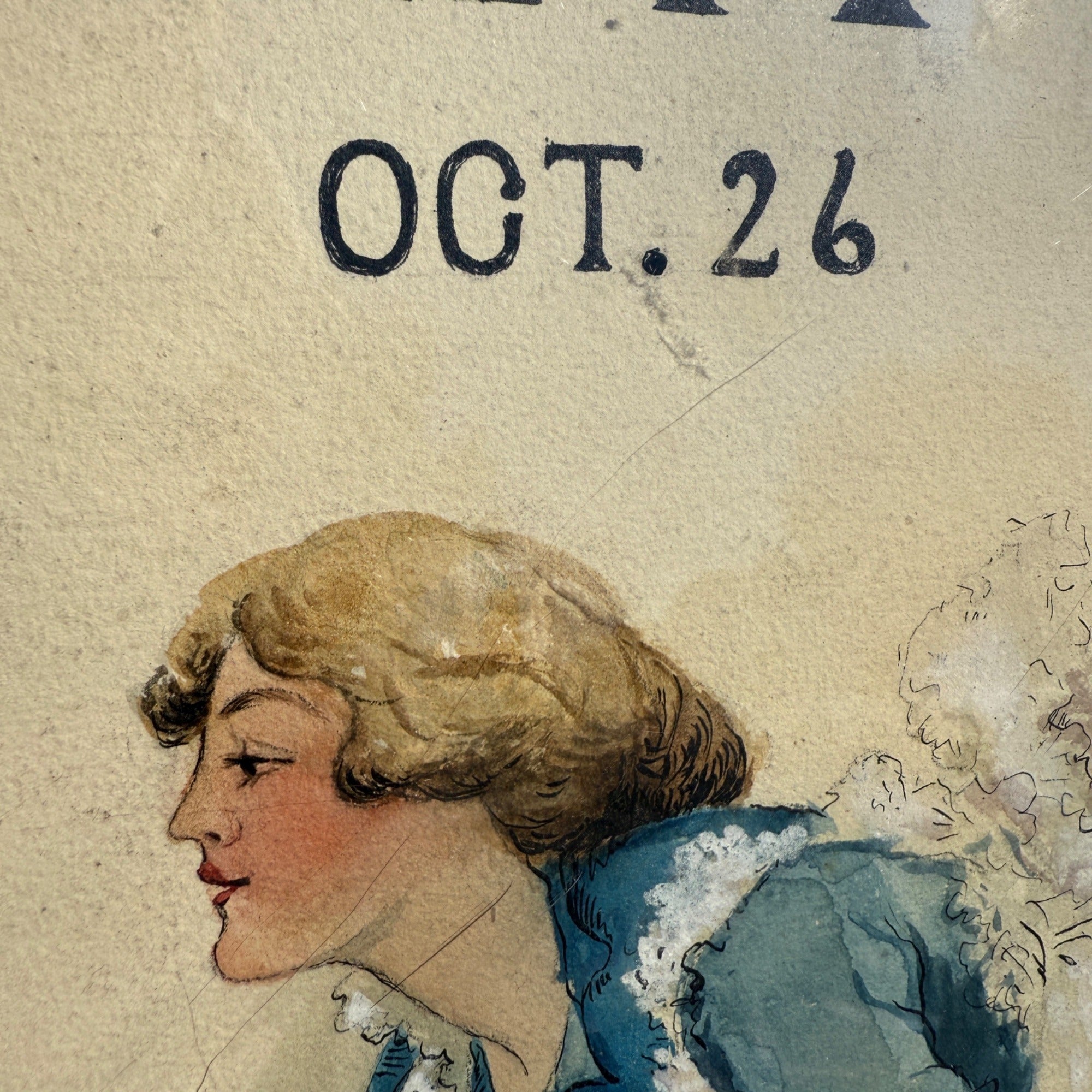 Original 1930s Halloween Party Poster Artist Signed Antique Watercoloring Artwork