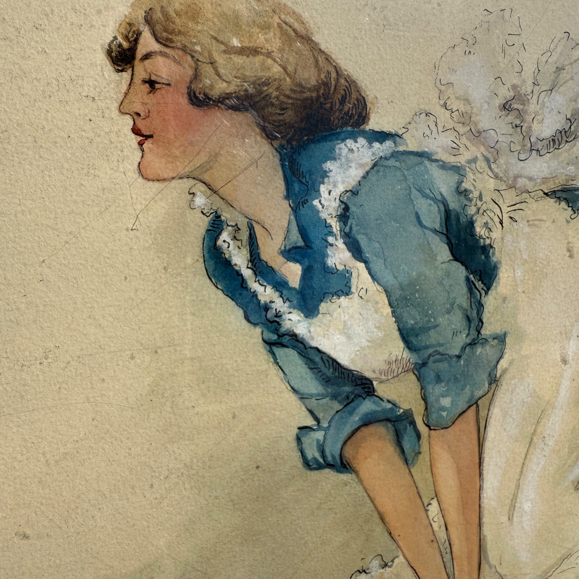 Original 1930s Halloween Party Poster Artist Signed Antique Watercoloring Artwork