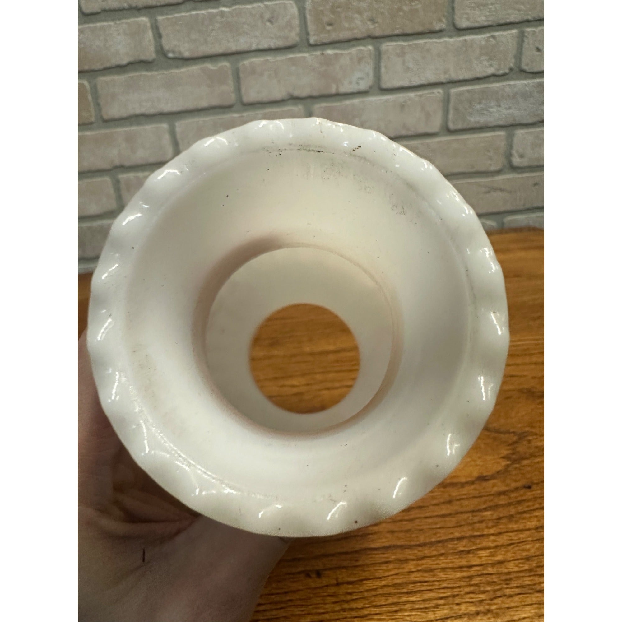 Vintage 8.5” White Fluted Milk Glass Beaded Hurricane Chimney Oil Lamp Shade