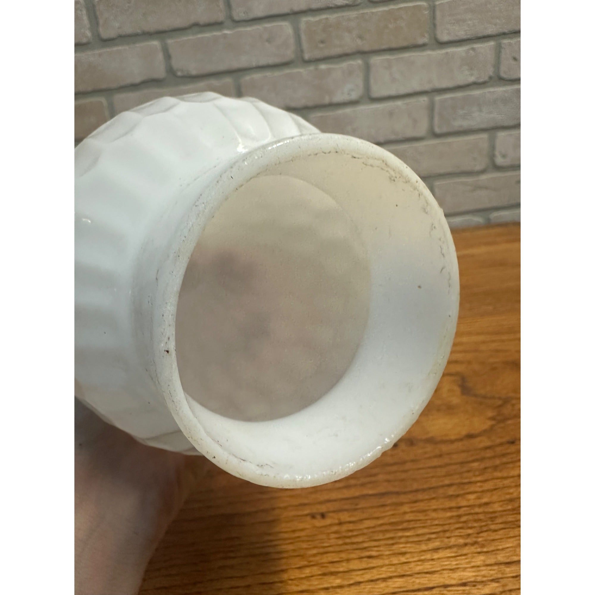 Vintage 8.5” White Fluted Milk Glass Beaded Hurricane Chimney Oil Lamp Shade