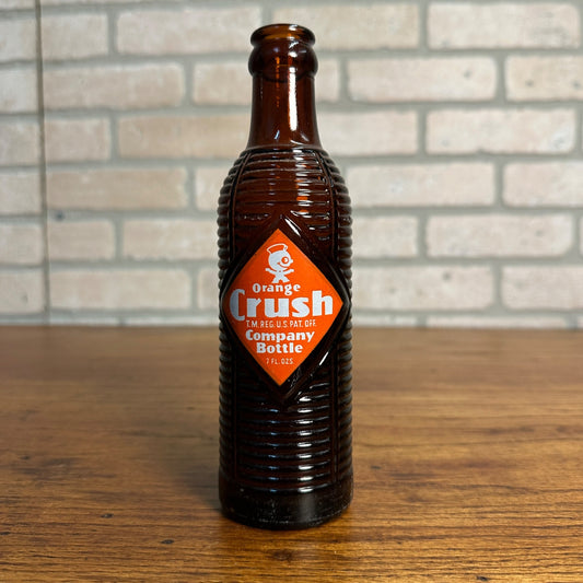 Vintage 1964 Orange Crush brown Ribbed Crushie Bottle ACL Glass 1095