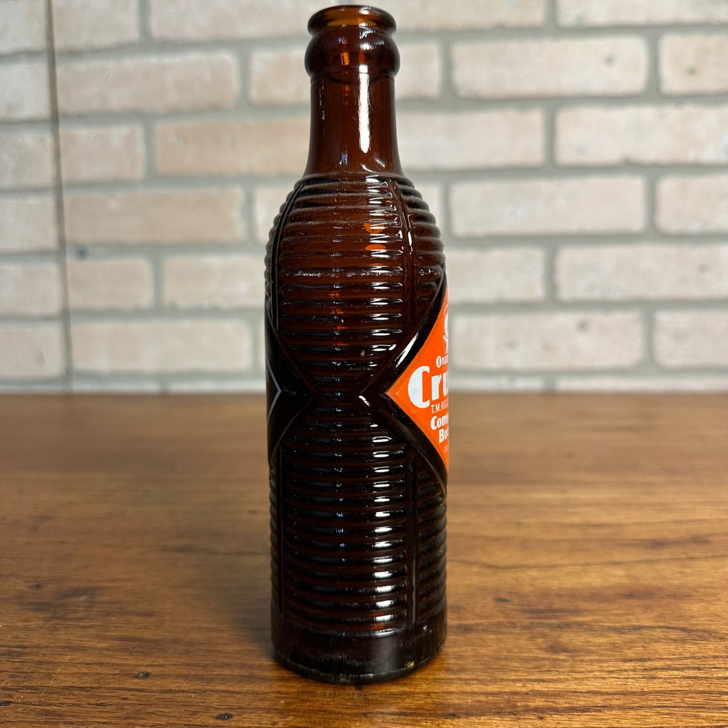 Vintage 1964 Orange Crush brown Ribbed Crushie Bottle ACL Glass 1095