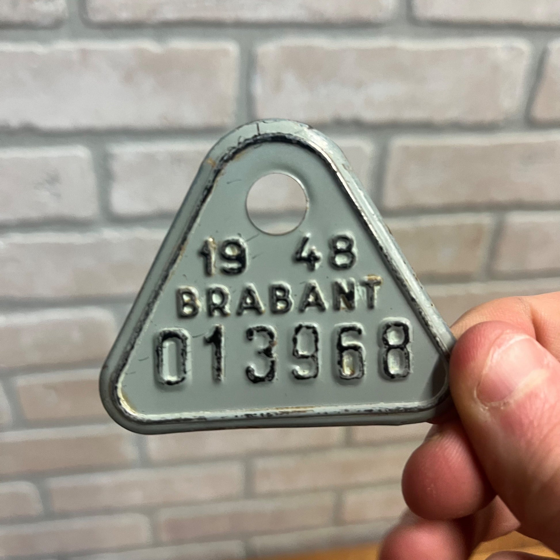 Vintage Brabant Belgium Bicycle Bike License Plate Embossed 1948