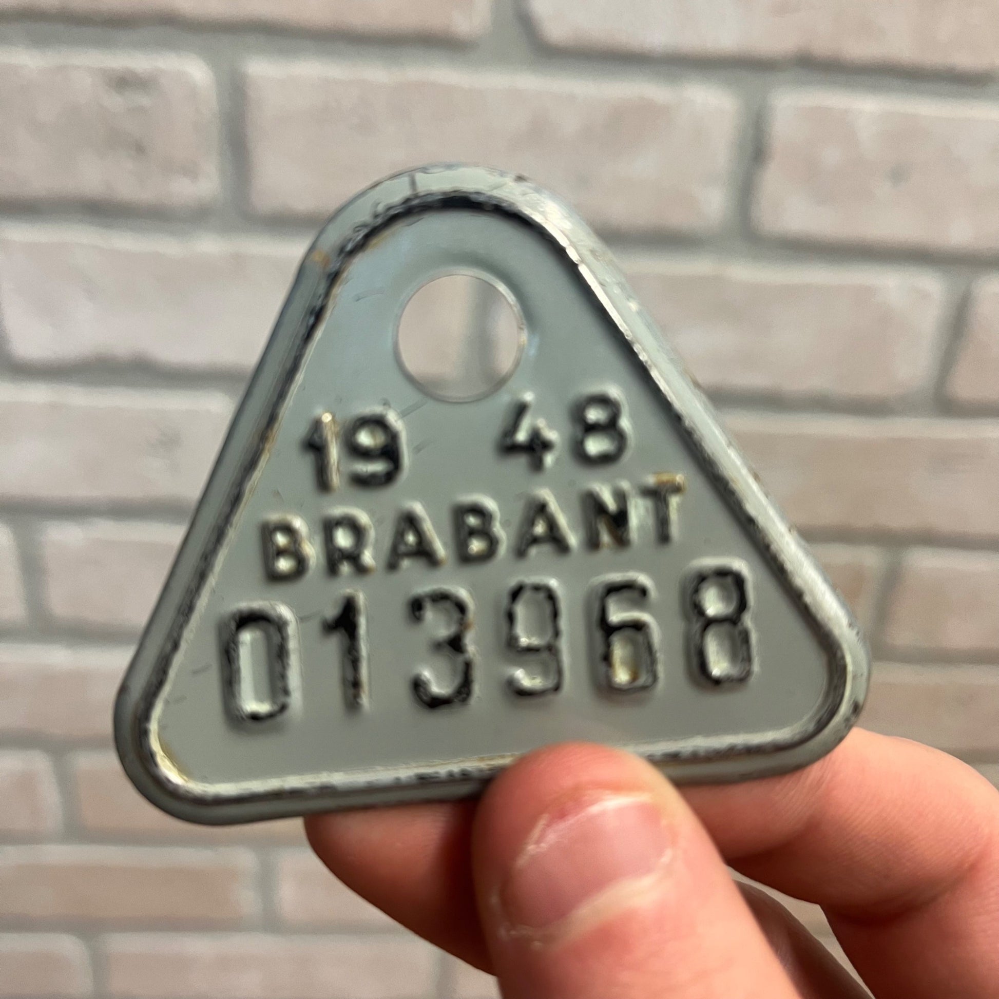 Vintage Brabant Belgium Bicycle Bike License Plate Embossed 1948
