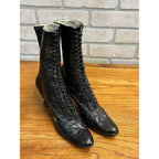 Antique 19th c. Victorian Black Leather Lace-Up Boots Edwardian 1890s Tall 10.5"