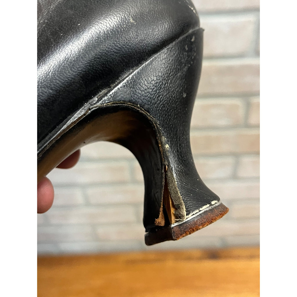 Antique 19th c. Victorian Black Leather Lace-Up Boots Edwardian 1890s Tall 10.5"