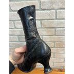 Antique 19th c. Victorian Black Leather Lace-Up Boots Edwardian 1890s Tall 10.5"