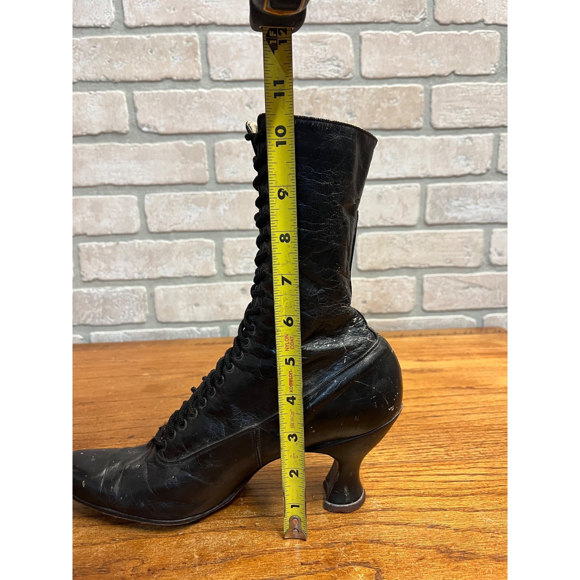 Antique 19th c. Victorian Black Leather Lace-Up Boots Edwardian 1890s Tall 10.5"