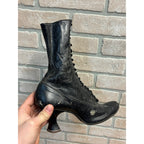 Antique 19th c. Victorian Black Leather Lace-Up Boots Edwardian 1890s Tall 10.5"