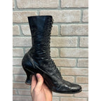 Antique 19th c. Victorian Black Leather Lace-Up Boots Edwardian 1890s Tall 10.5"