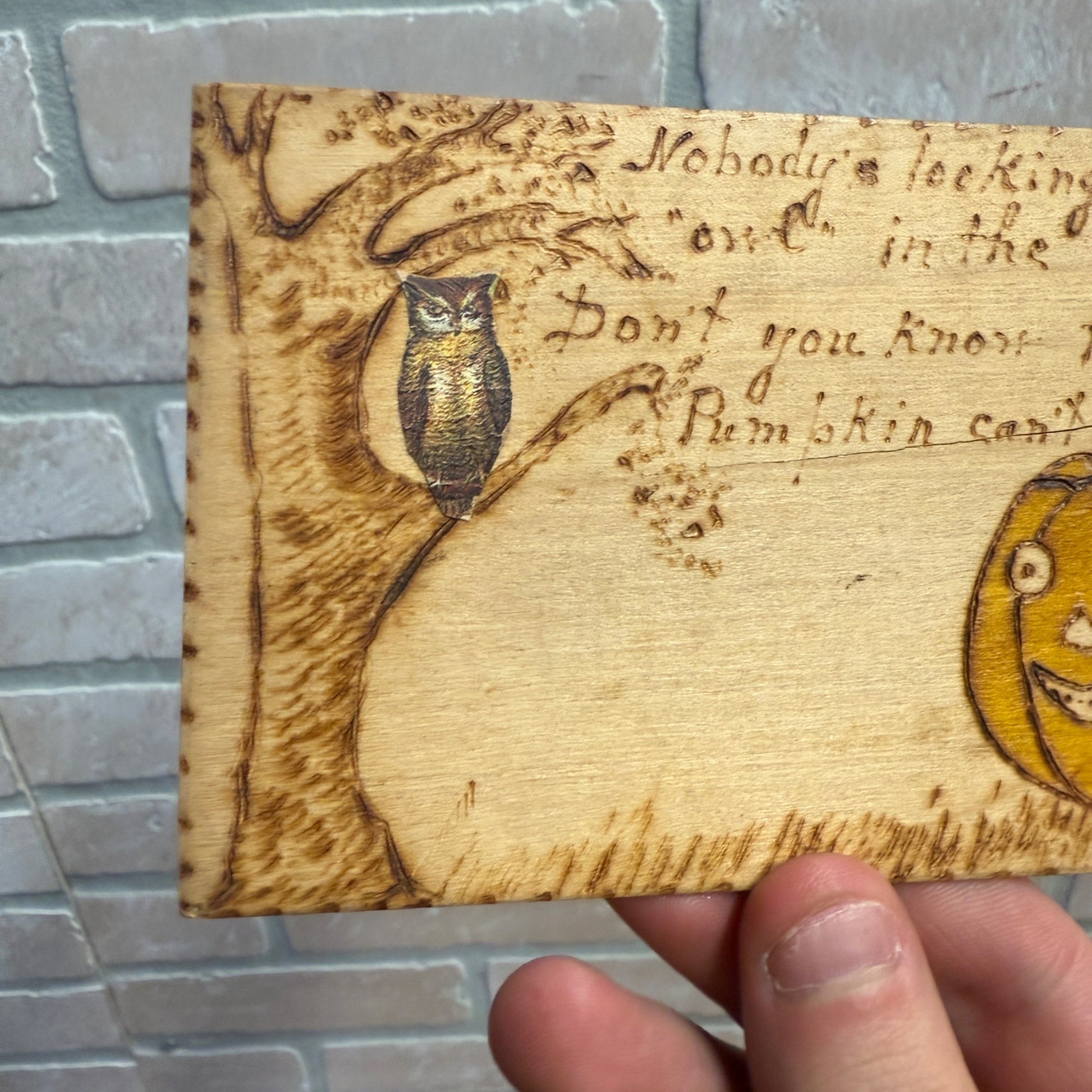 1908 Antique Wooden Pyrography Halloween Postcard – Owl & Pumpkin