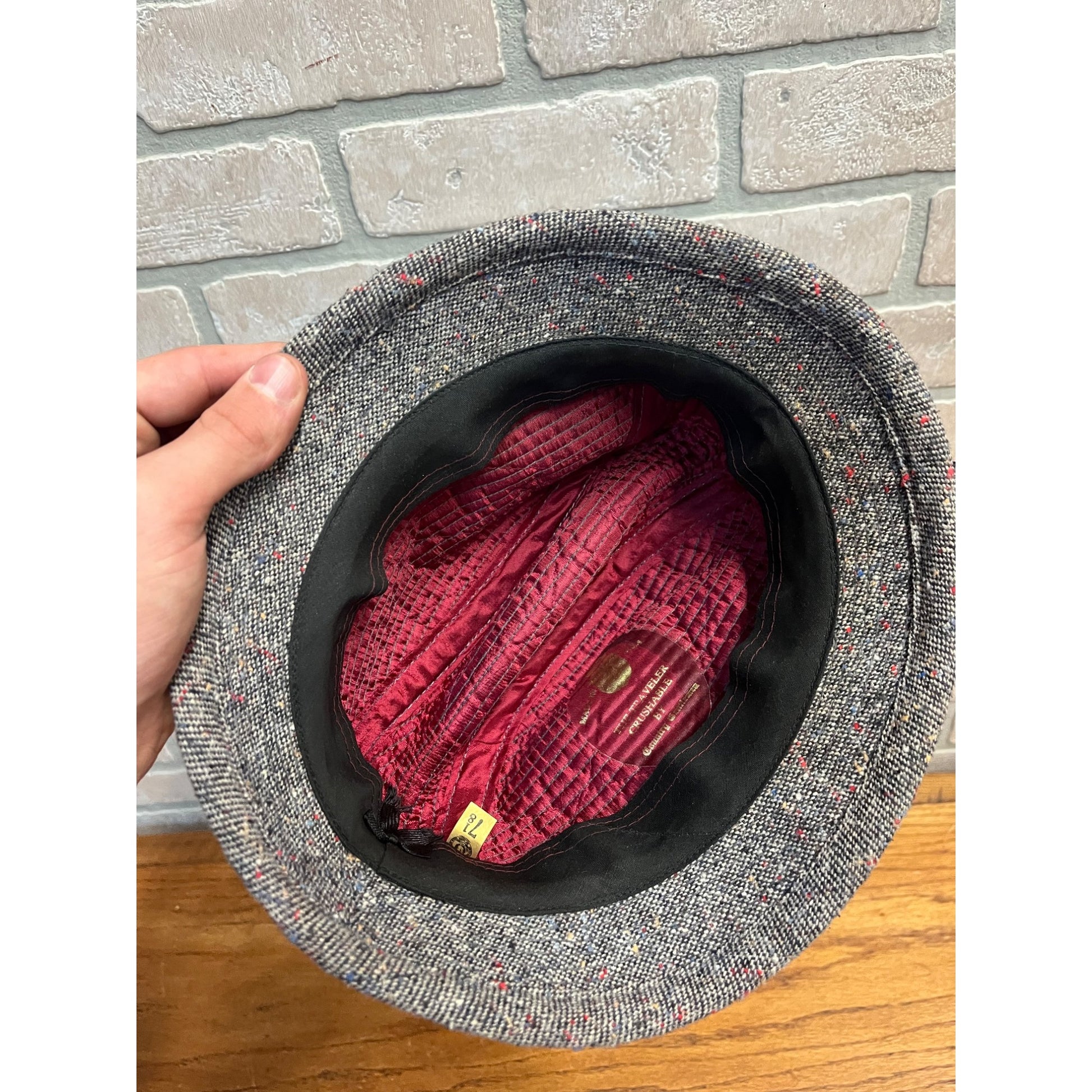 Vintage Country Gentlemen Traveler Curshable Tweed Men's Hat Red Feather 7-1/8