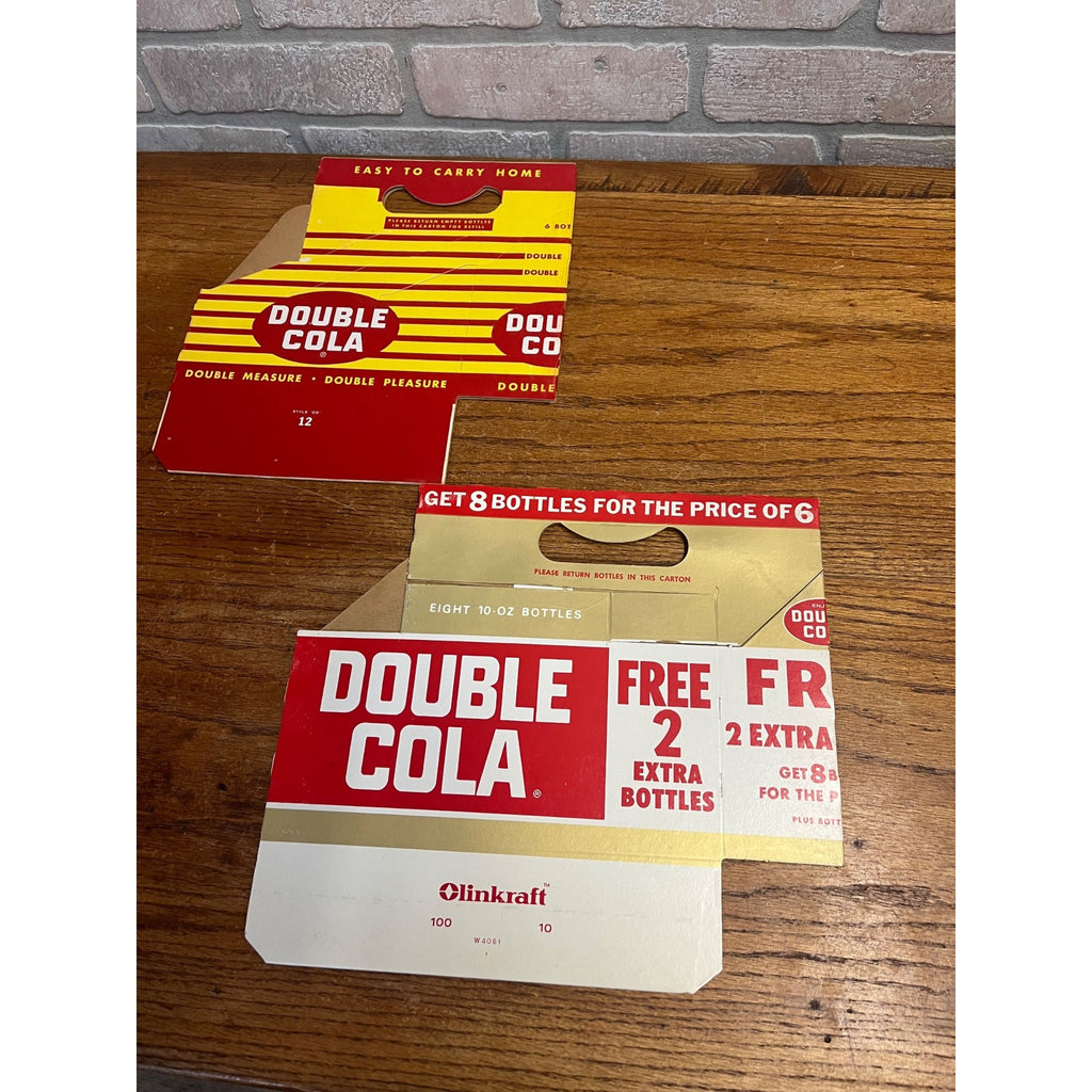 (2) Vintage Double Cola NOS Soda Carrier Totes Advertising Bottle Carrier