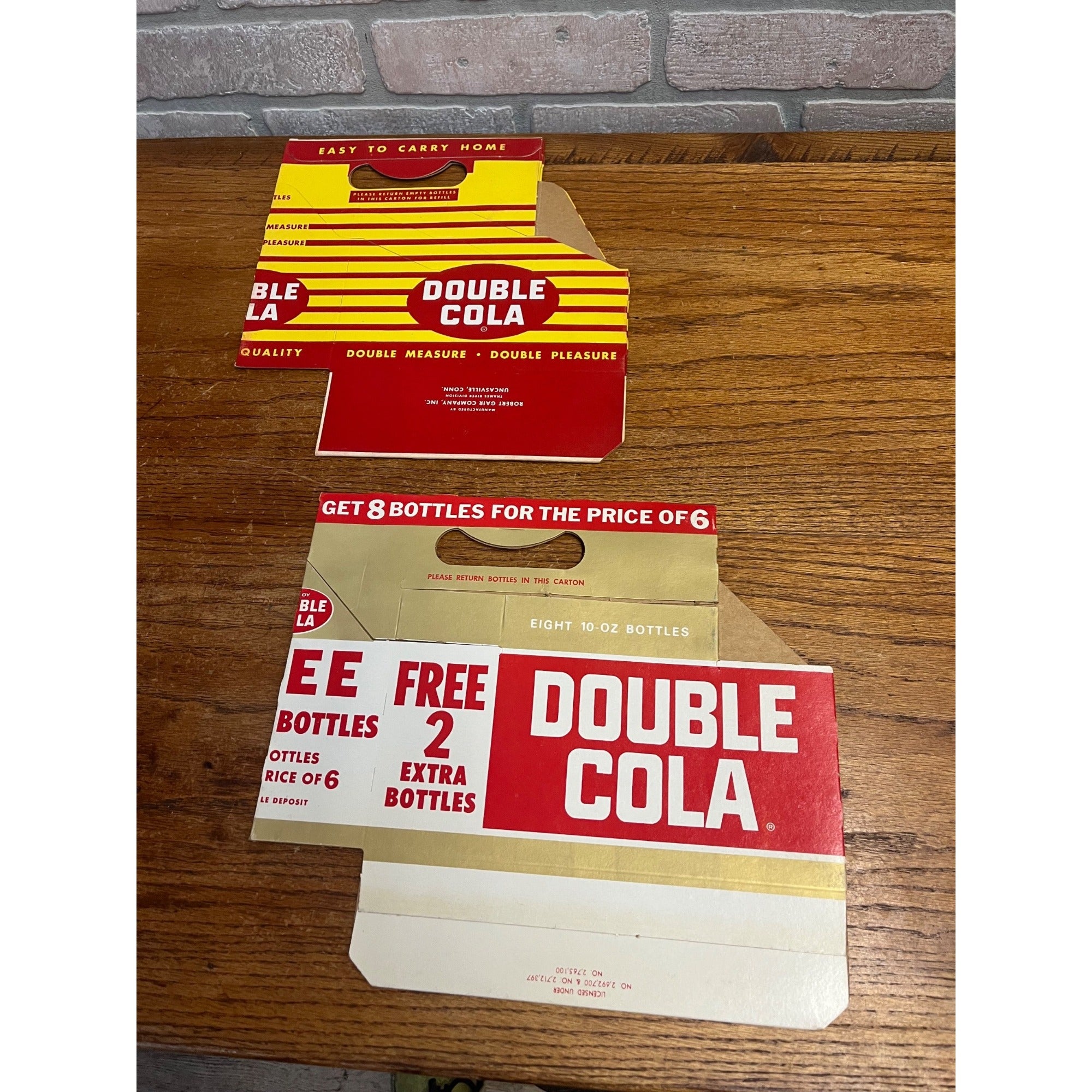 (2) Vintage Double Cola NOS Soda Carrier Totes Advertising Bottle Carrier
