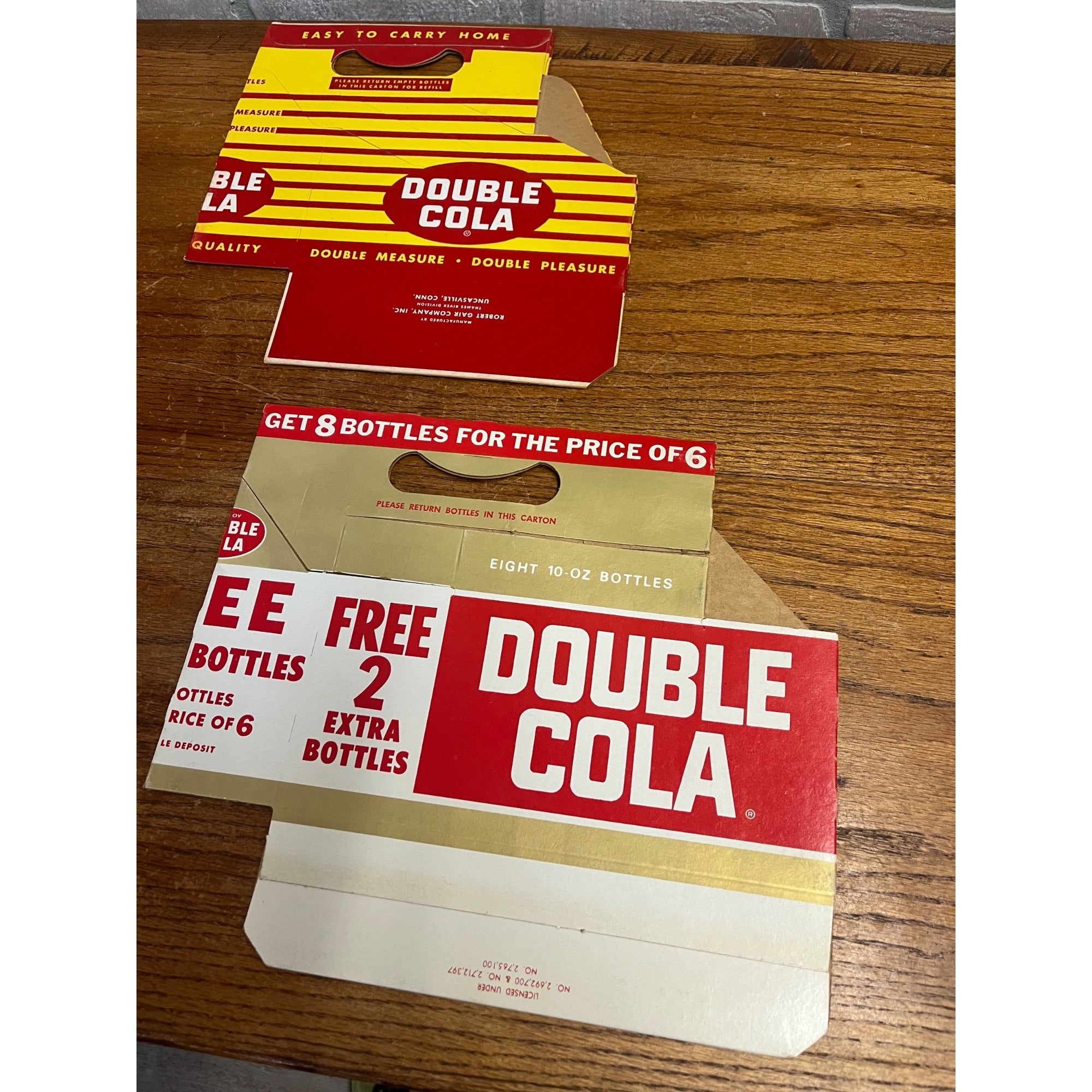 (2) Vintage Double Cola NOS Soda Carrier Totes Advertising Bottle Carrier