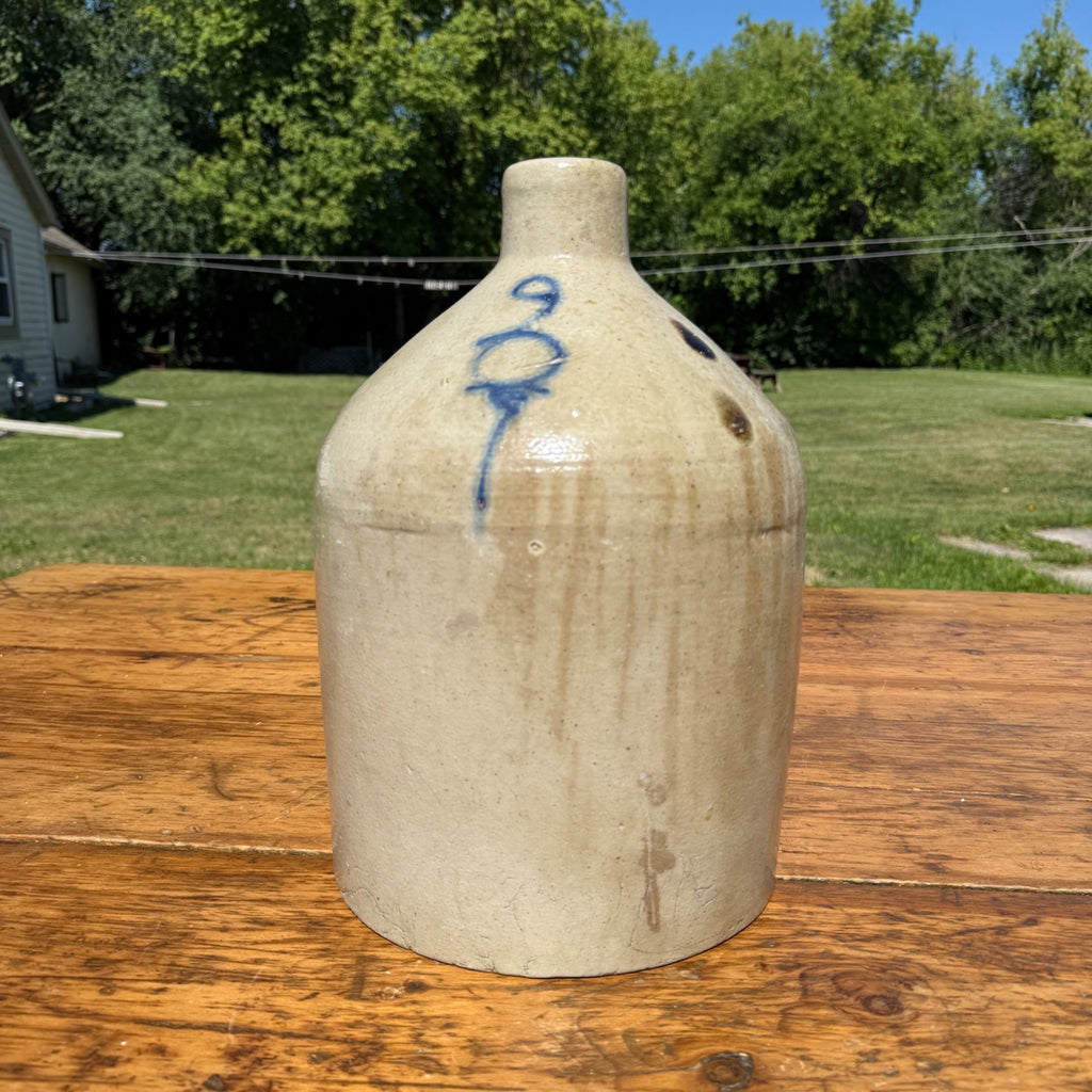 Antique 3 Gallon Stoneware Jug Cobalt Blue 3 Salt Glaze Primitive Crock Jug Akron?
