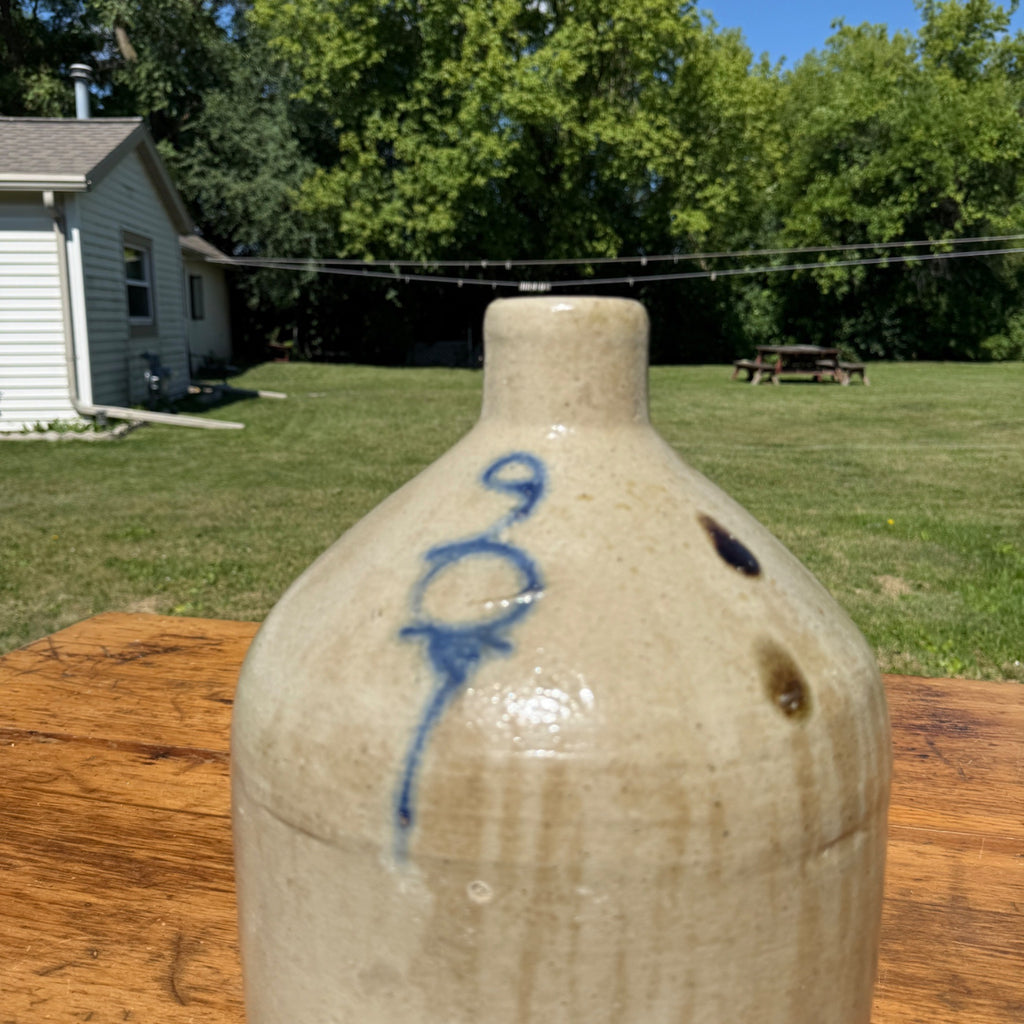 Antique 3 Gallon Stoneware Jug Cobalt Blue 3 Salt Glaze Primitive Crock Jug Akron?