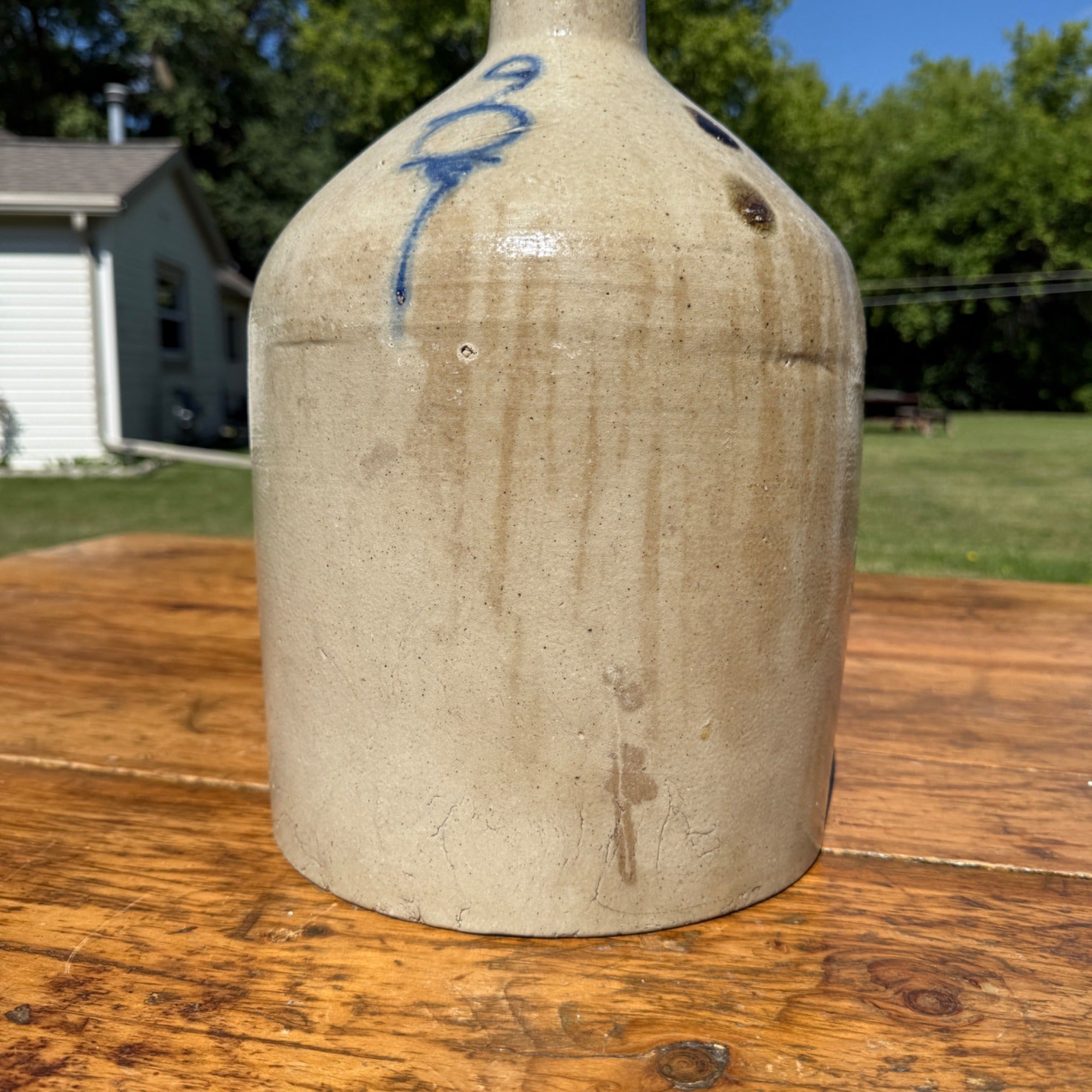 Antique 3 Gallon Stoneware Jug Cobalt Blue 3 Salt Glaze Primitive Crock Jug Akron?