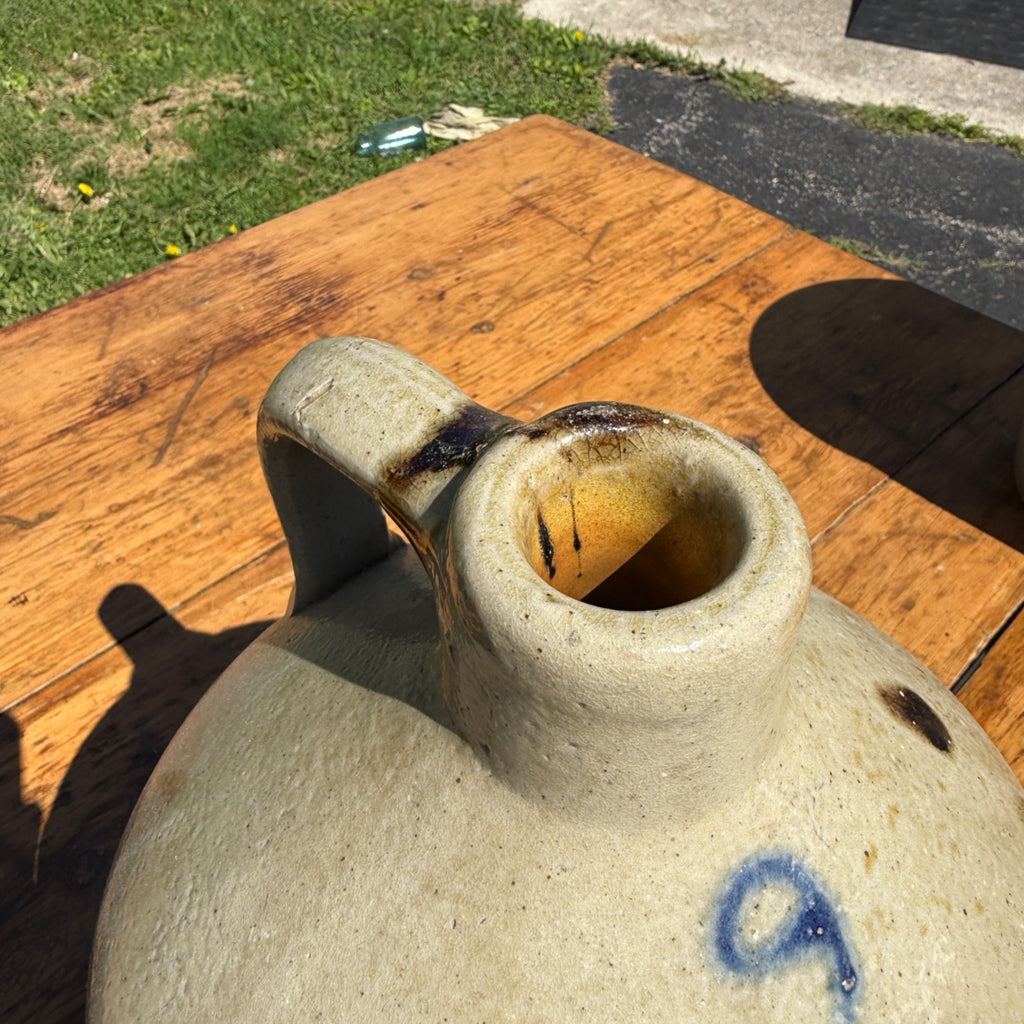 Antique 3 Gallon Stoneware Jug Cobalt Blue 3 Salt Glaze Primitive Crock Jug Akron?
