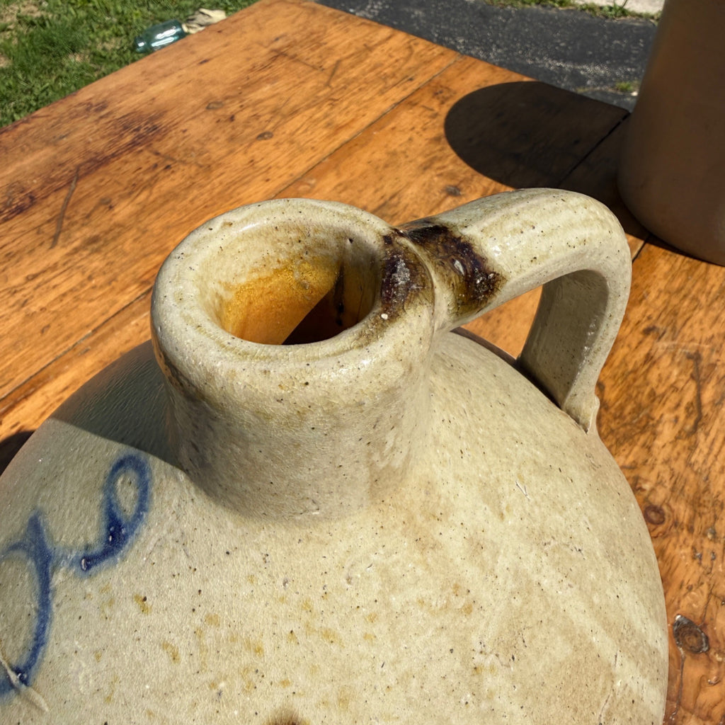 Antique 3 Gallon Stoneware Jug Cobalt Blue 3 Salt Glaze Primitive Crock Jug Akron?