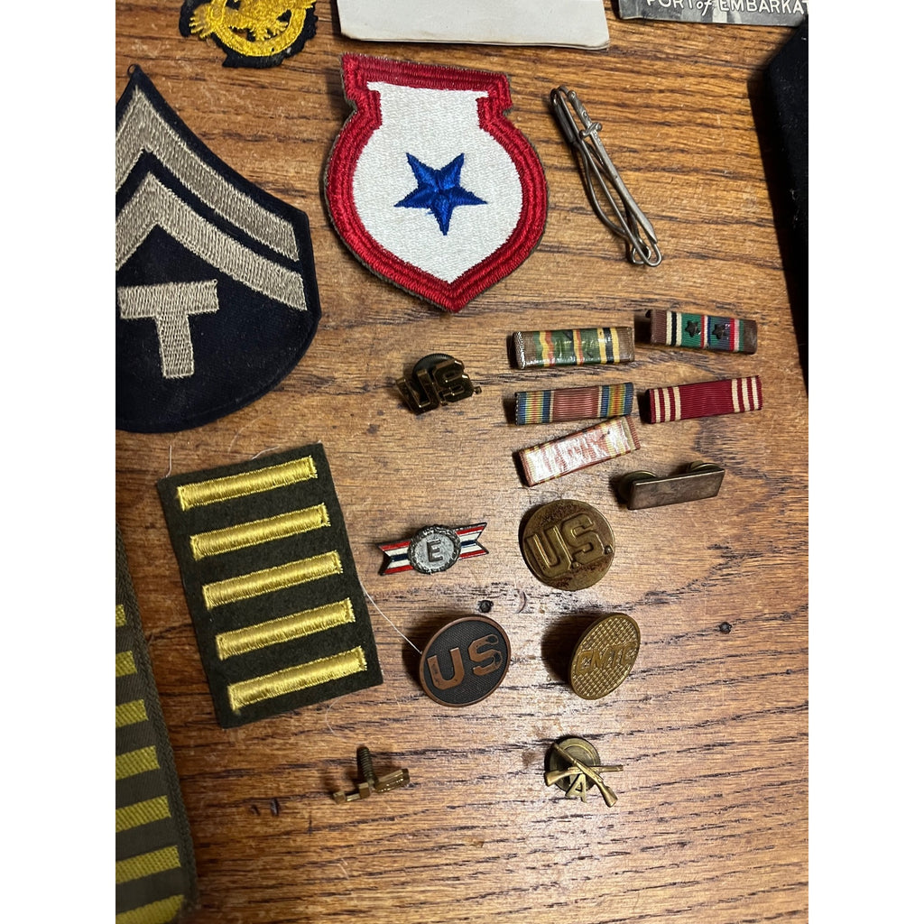 Vintage WWII Soldier Estate Lot Medals Service Patches Bars Ephemera