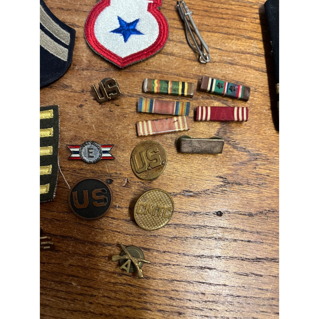 Vintage WWII Soldier Estate Lot Medals Service Patches Bars Ephemera