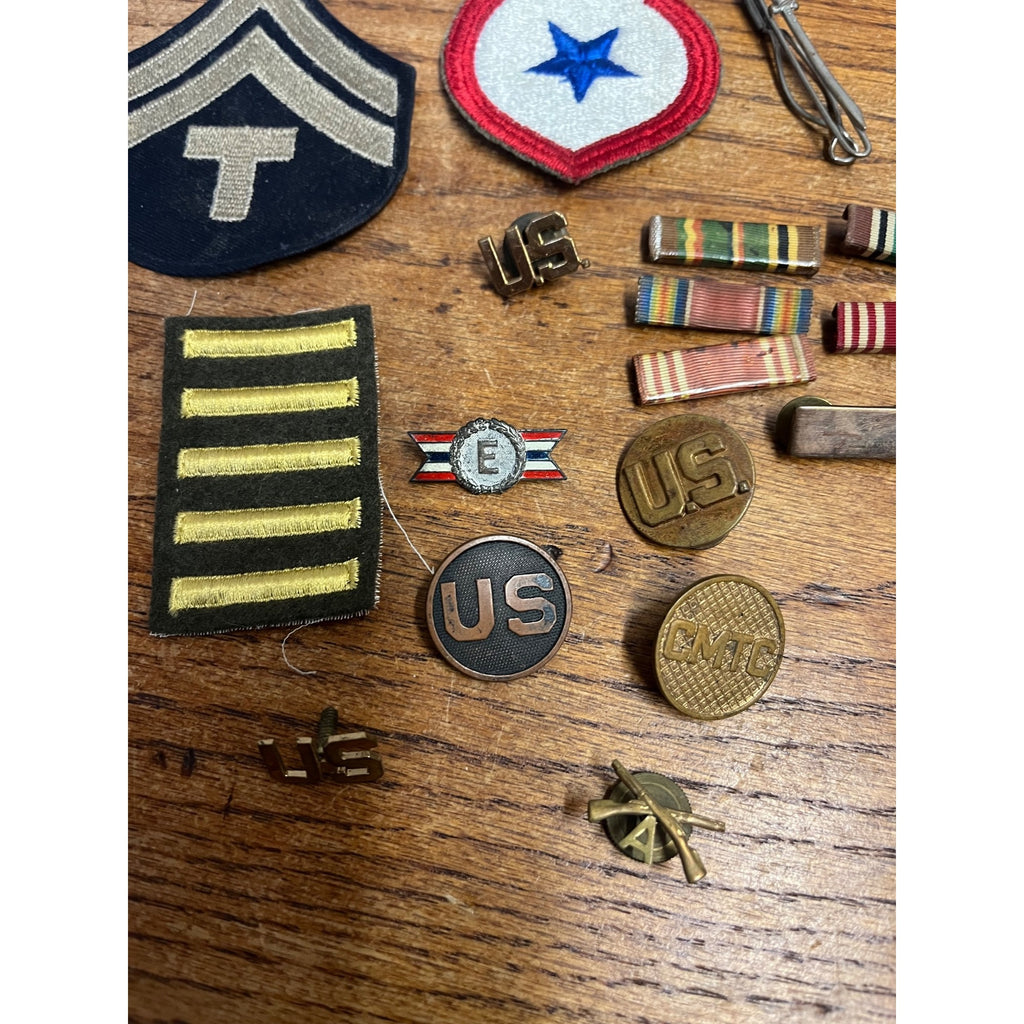 Vintage WWII Soldier Estate Lot Medals Service Patches Bars Ephemera