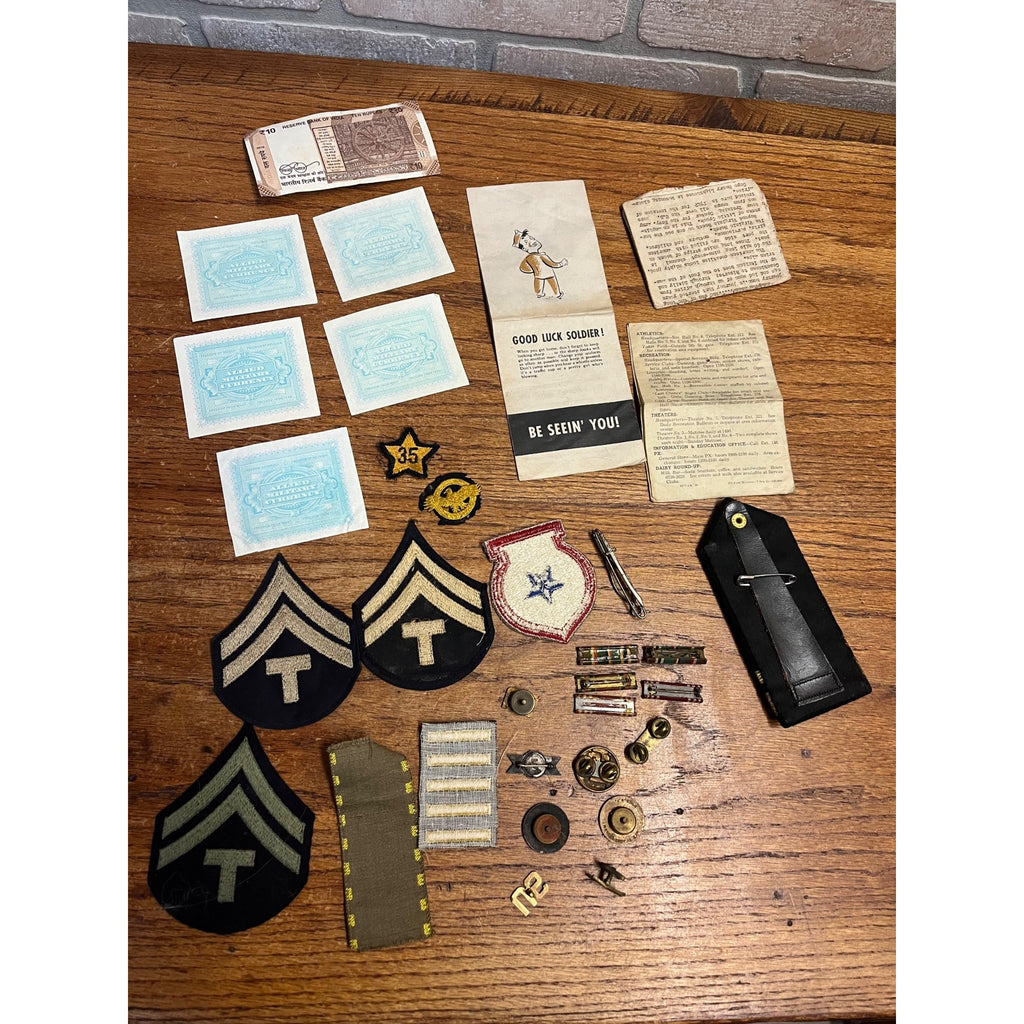 Vintage WWII Soldier Estate Lot Medals Service Patches Bars Ephemera