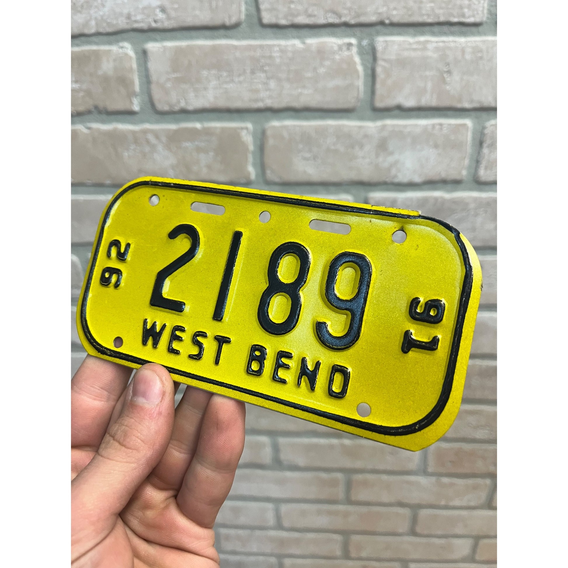 Vintage Wisconsin Bicycle Bike License Plate Embossed West Bend 1991-1992