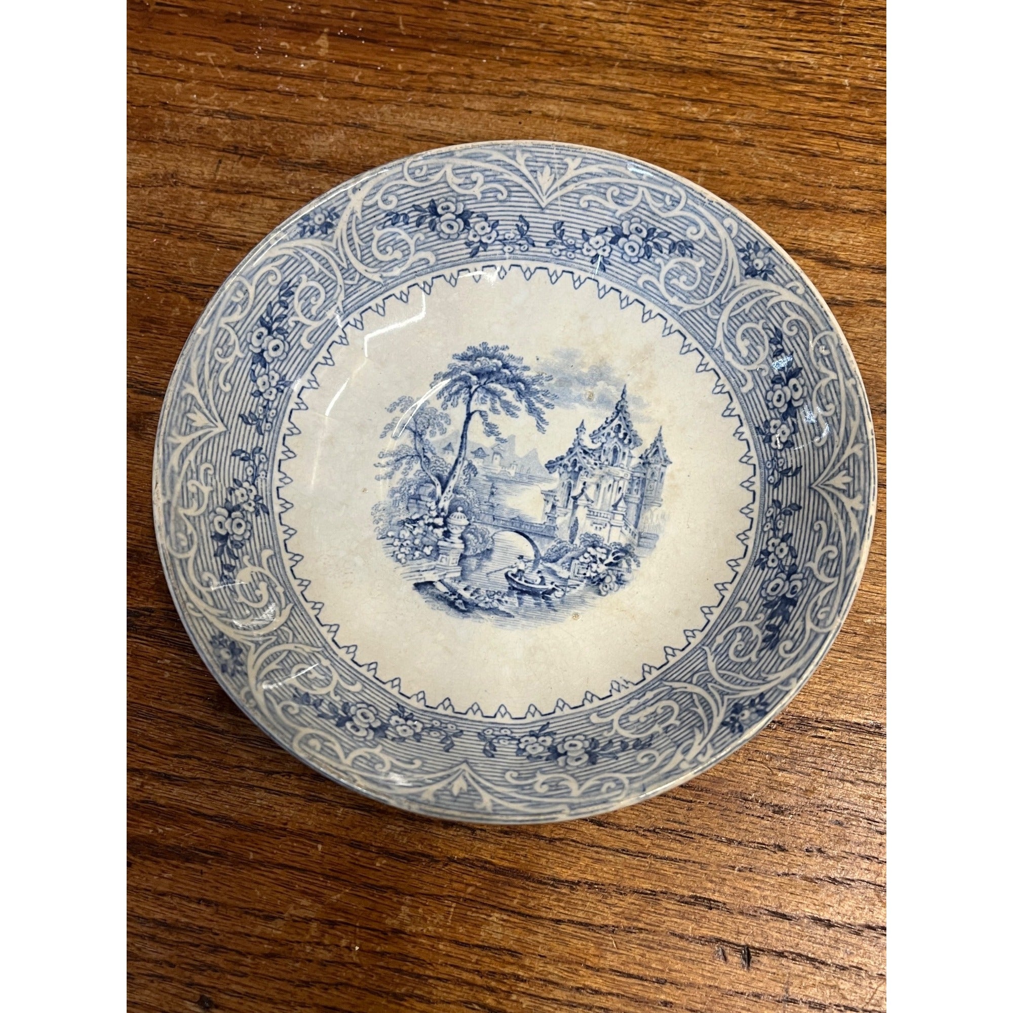 Rare 1850s Wedgwood Blue & White Transferware Small Bowl Ironstone Geneva 19th c