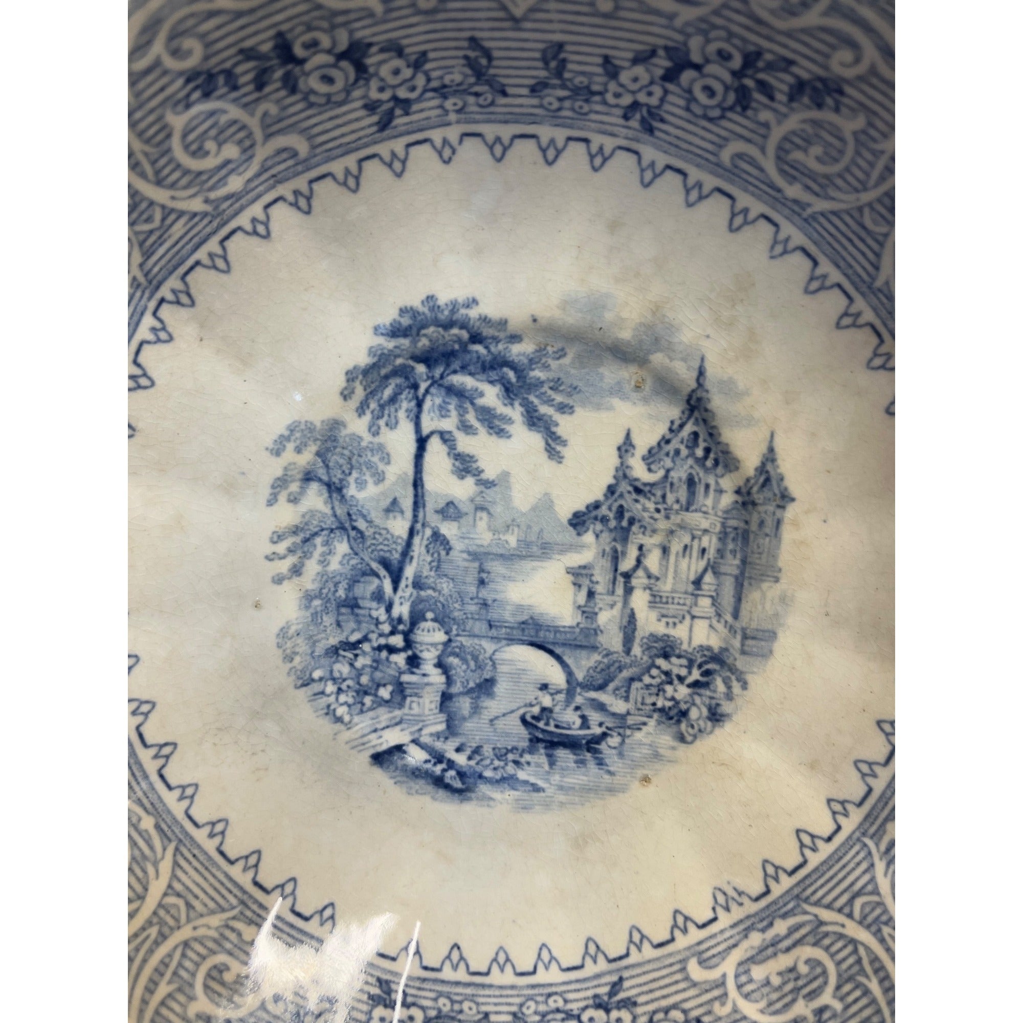 Rare 1850s Wedgwood Blue & White Transferware Small Bowl Ironstone Geneva 19th c