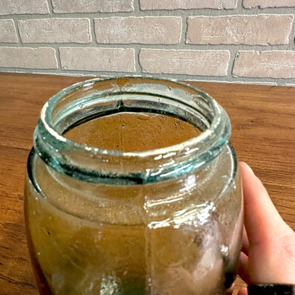 Masons Pat Nov 30th 1858 Large Bold Embossed Blue Mason Jar Green w/ Lid