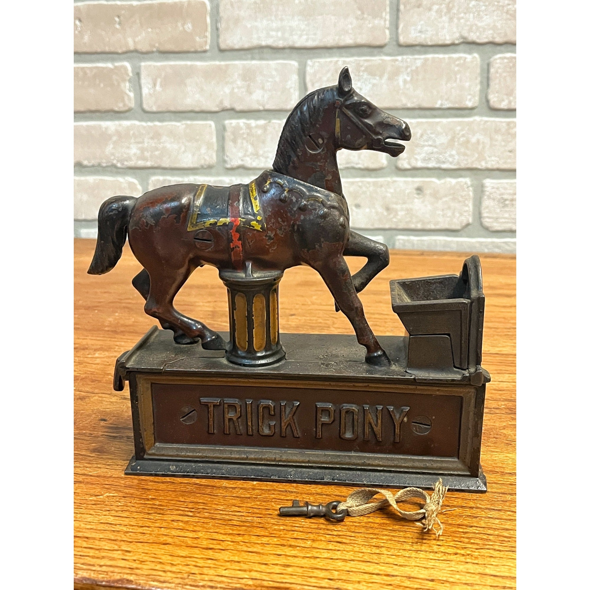 Antique Original 1885 Trick Pony Mechanical Bank & Key Shepard Hardware