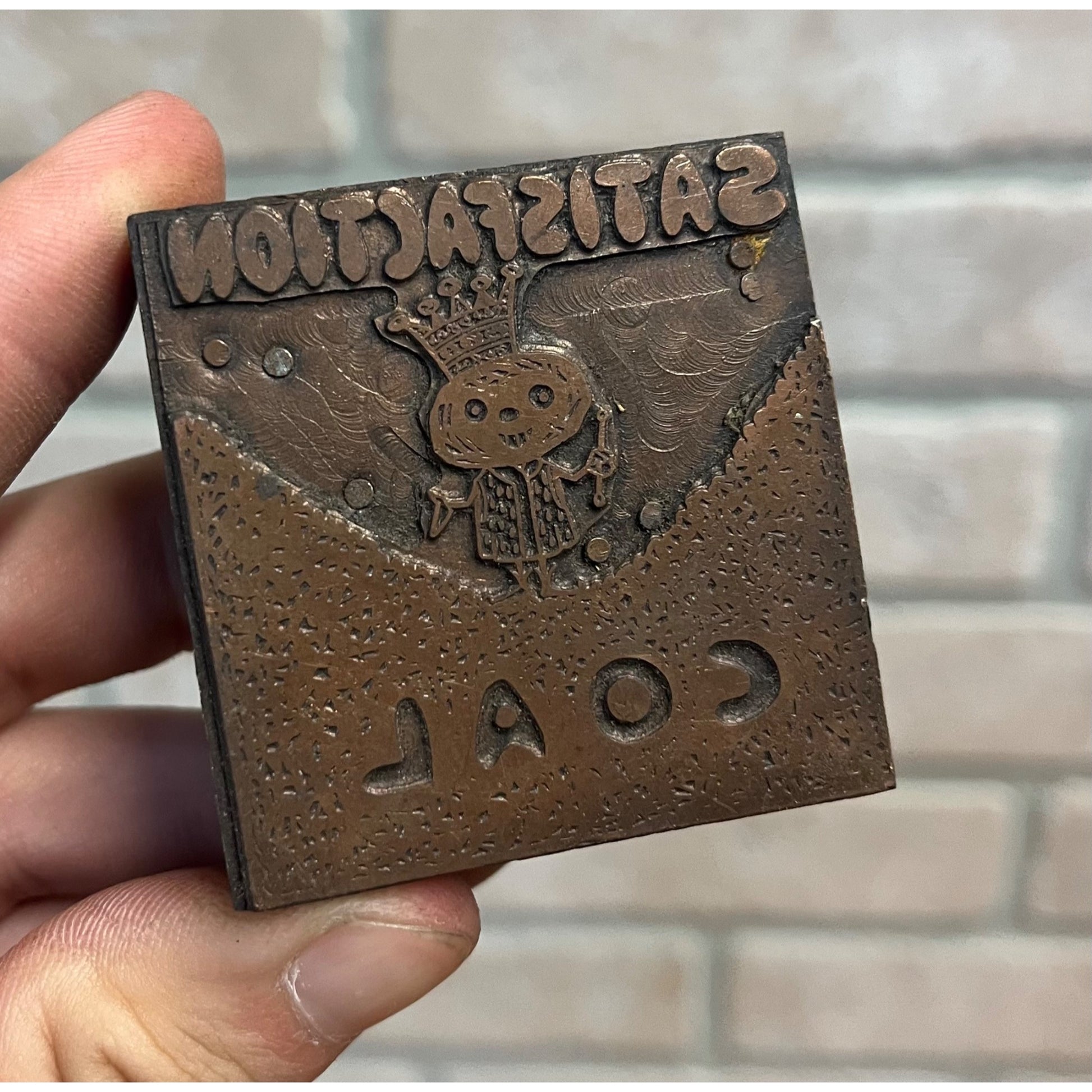 Vintage Letterpress Printing Block Old King Coal Advertising Copper