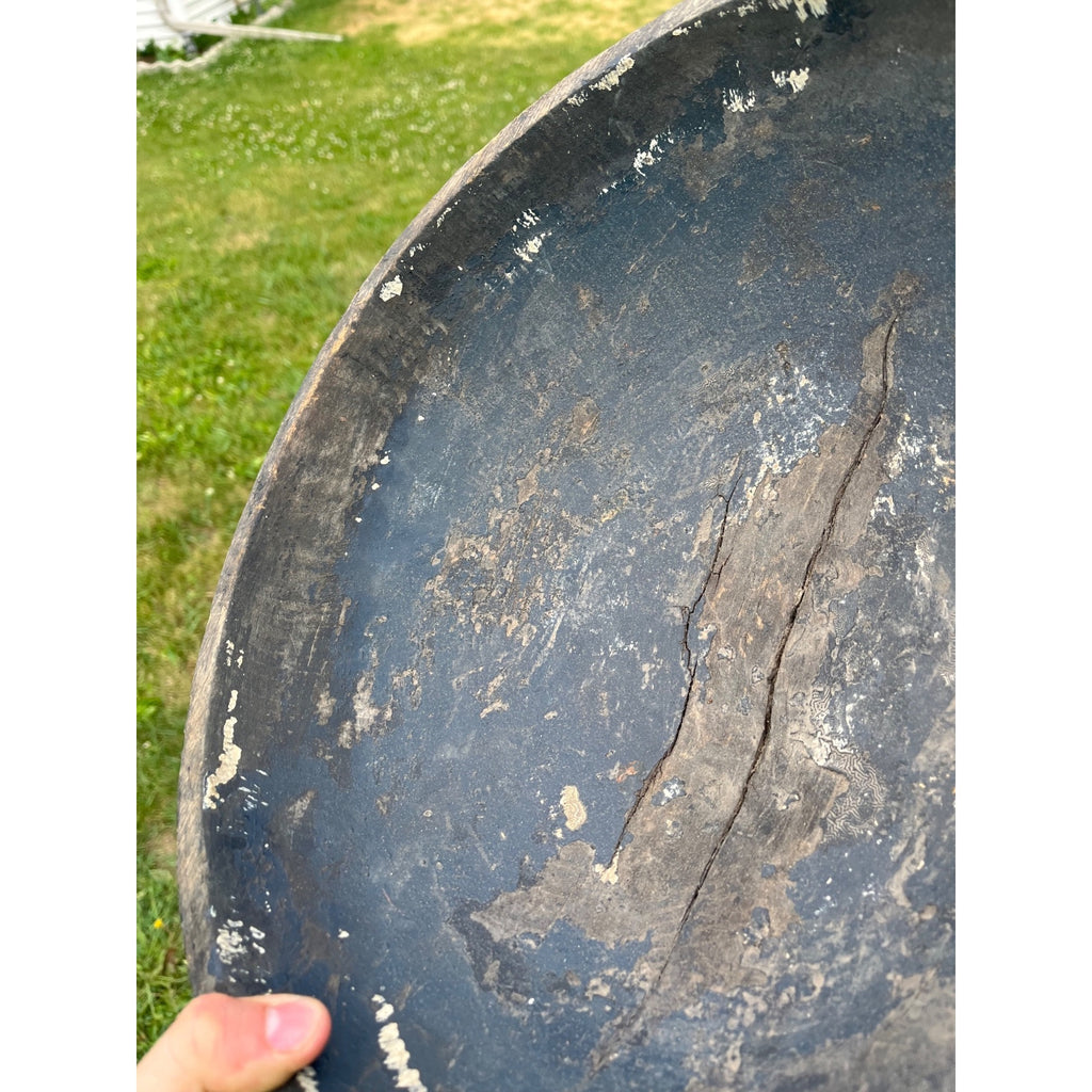 Antique Primitive Hand Turned Wooden Dough Bowl Old Black Paint AAFA Farmhouse