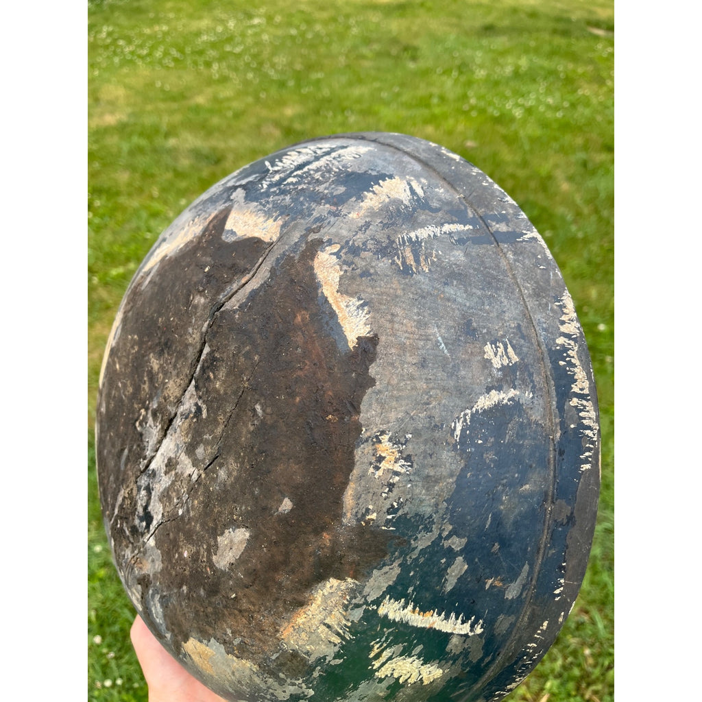 Antique Primitive Hand Turned Wooden Dough Bowl Old Black Paint AAFA Farmhouse