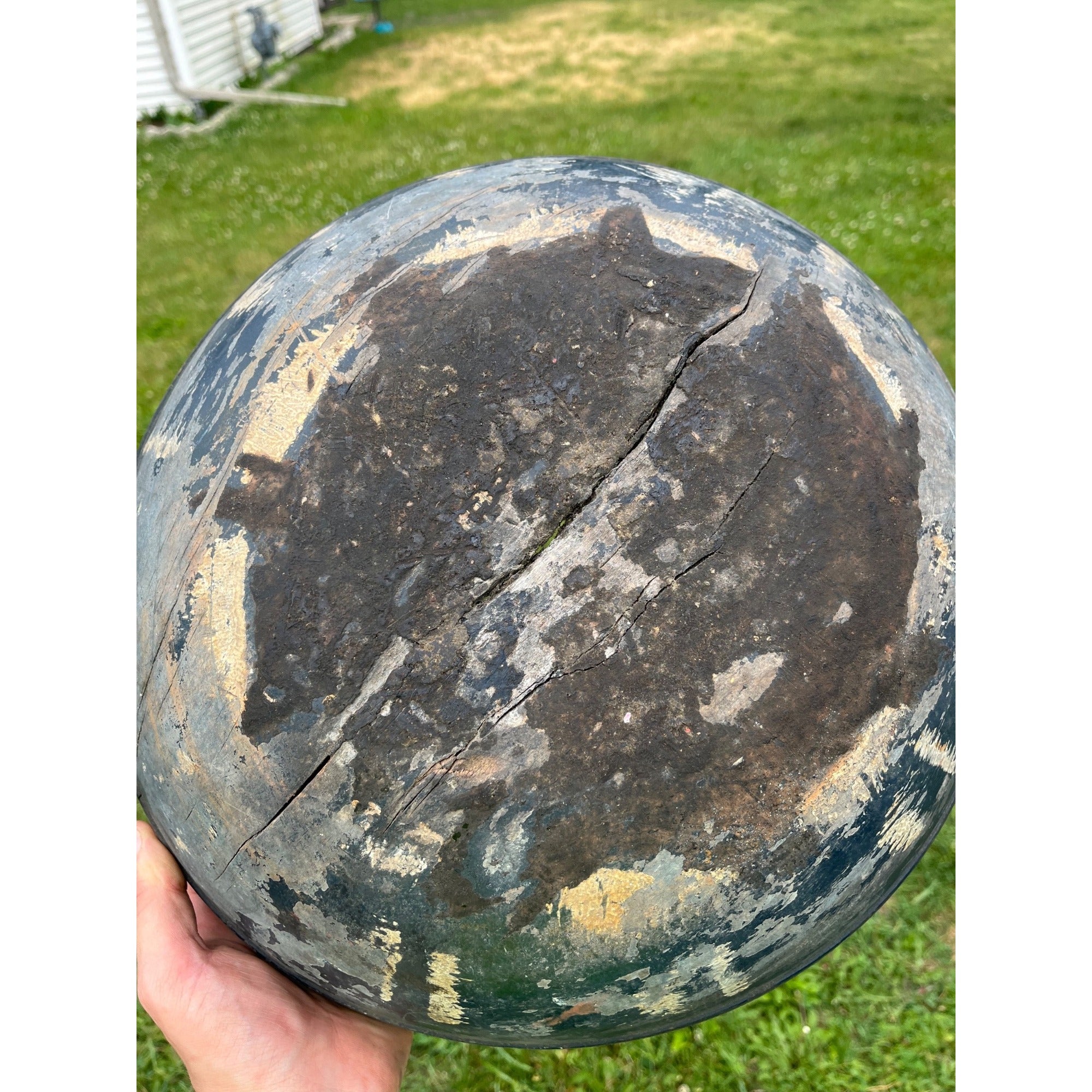 Antique Primitive Hand Turned Wooden Dough Bowl Old Black Paint AAFA Farmhouse