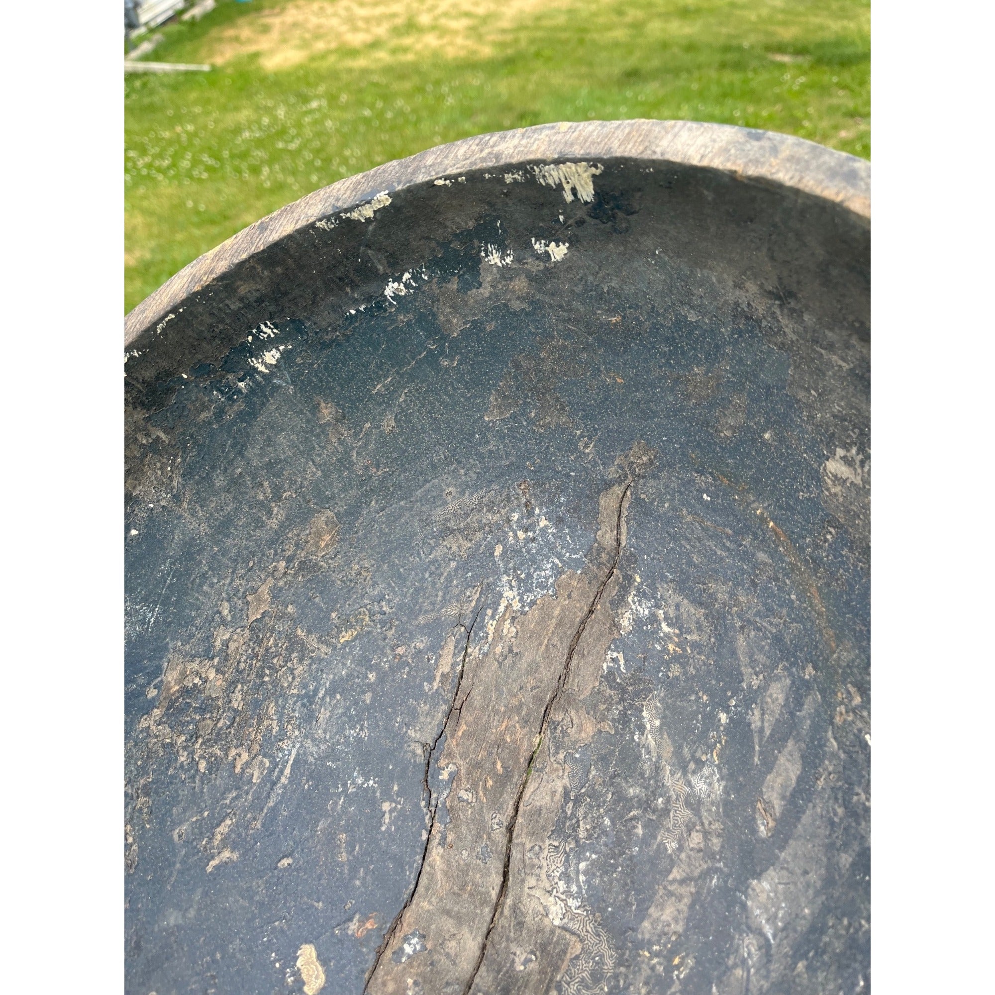 Antique Primitive Hand Turned Wooden Dough Bowl Old Black Paint AAFA Farmhouse