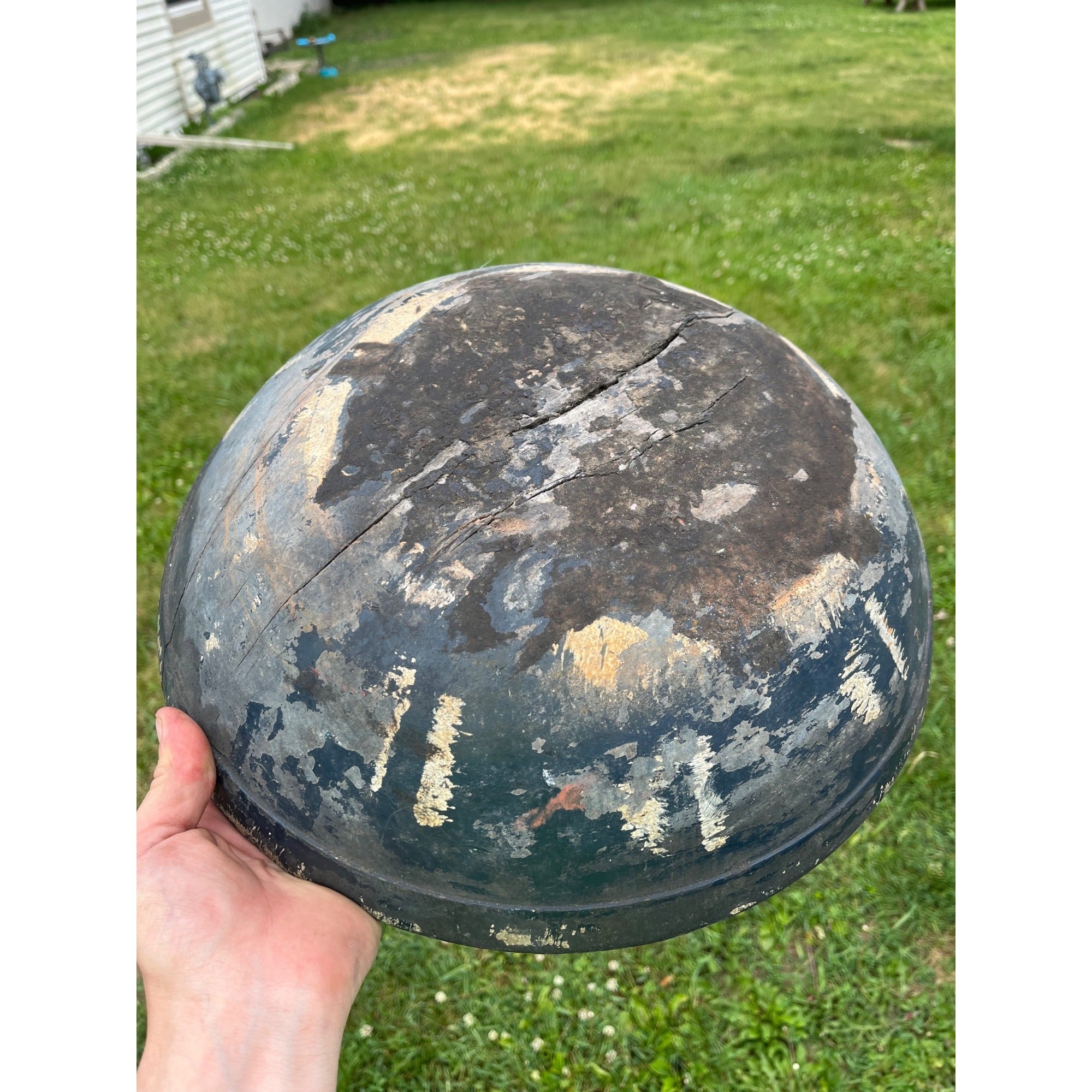 Antique Primitive Hand Turned Wooden Dough Bowl Old Black Paint AAFA Farmhouse