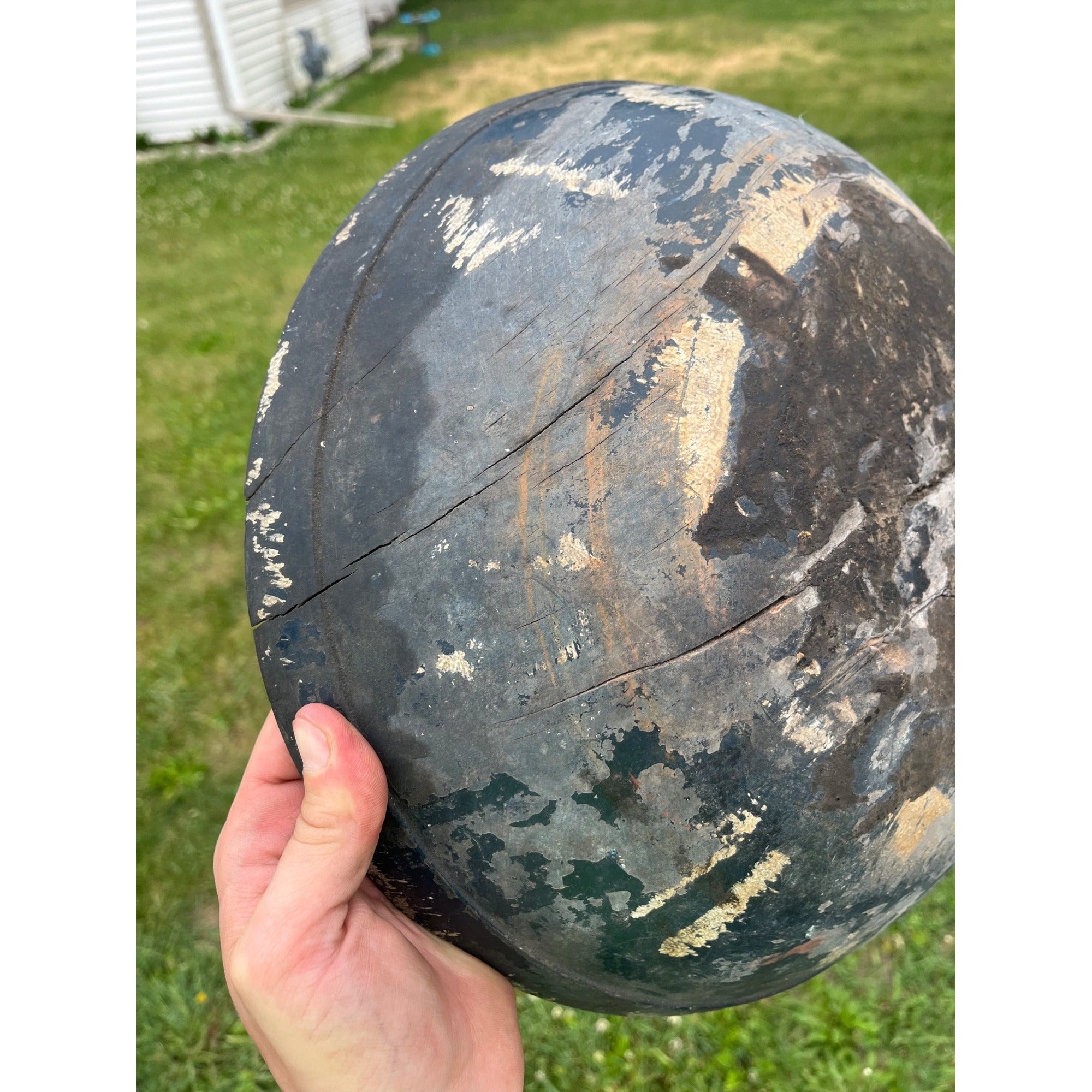Antique Primitive Hand Turned Wooden Dough Bowl Old Black Paint AAFA Farmhouse