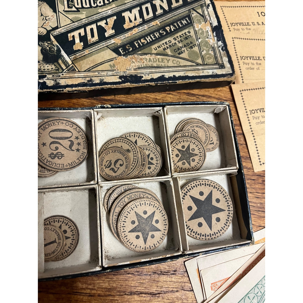 Antique 1890s Educational Toy Money - Milton Bradley - E.S. Fisher’s Patent 1877