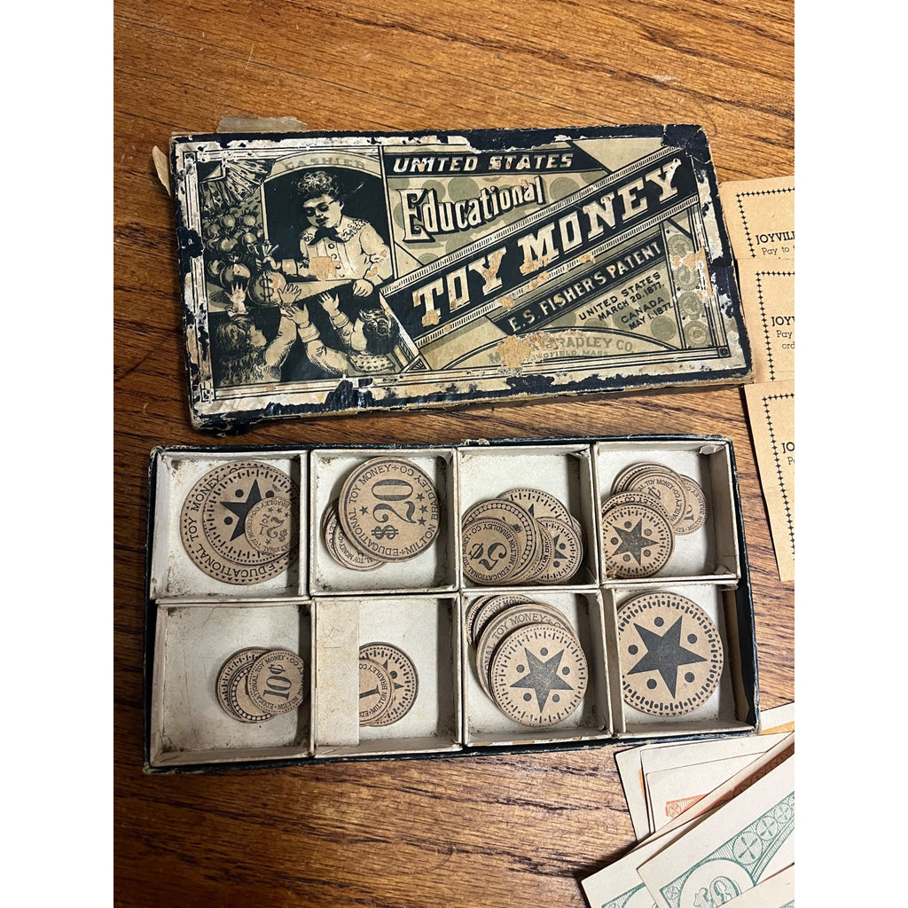 Antique 1890s Educational Toy Money - Milton Bradley - E.S. Fisher’s Patent 1877