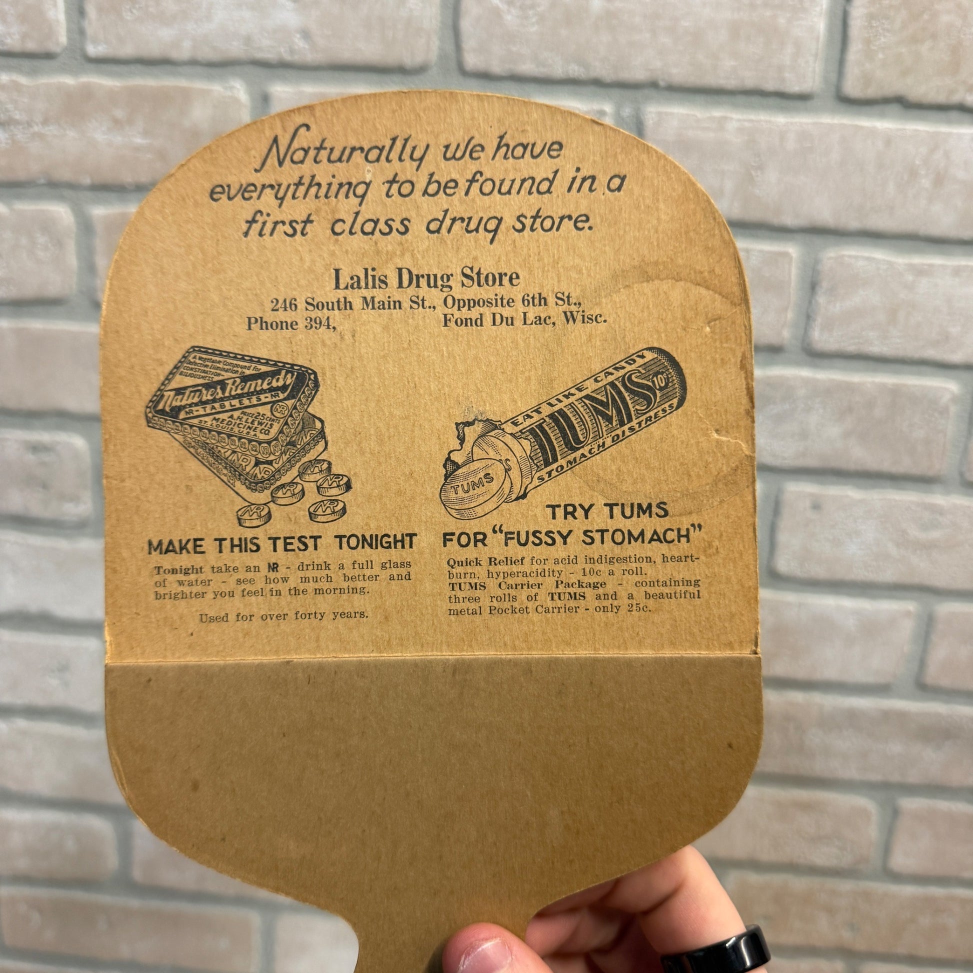 Vintage 1920s Nature's Remedy Tums Advertising Hand Fan Litho Sign