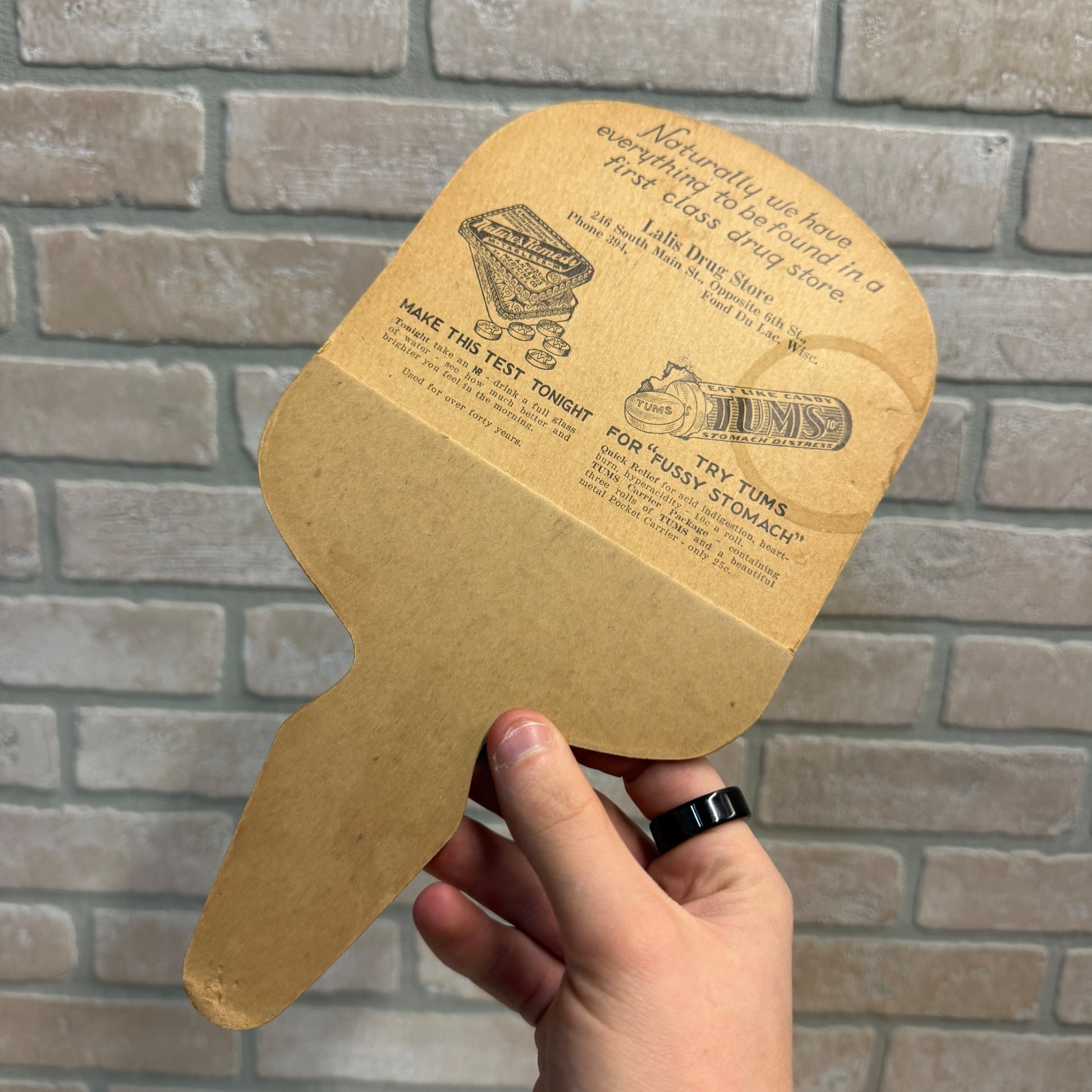 Vintage 1920s Nature's Remedy Tums Advertising Hand Fan Litho Sign