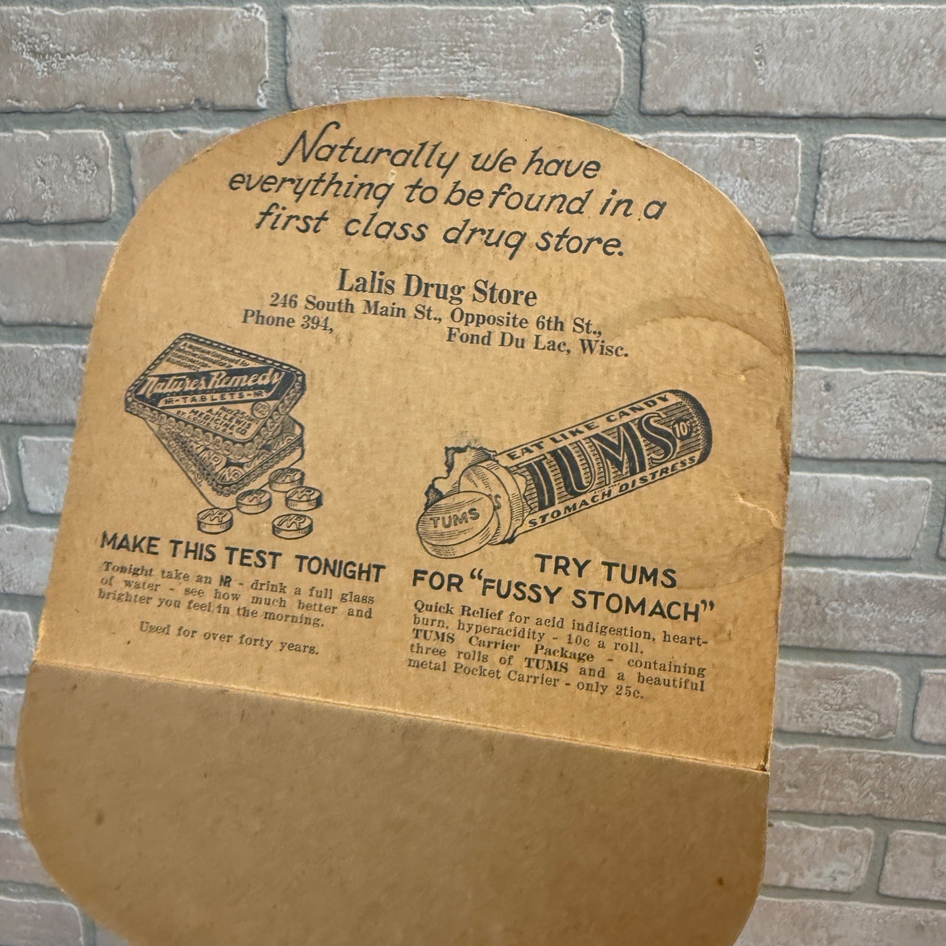 Vintage 1920s Nature's Remedy Tums Advertising Hand Fan Litho Sign