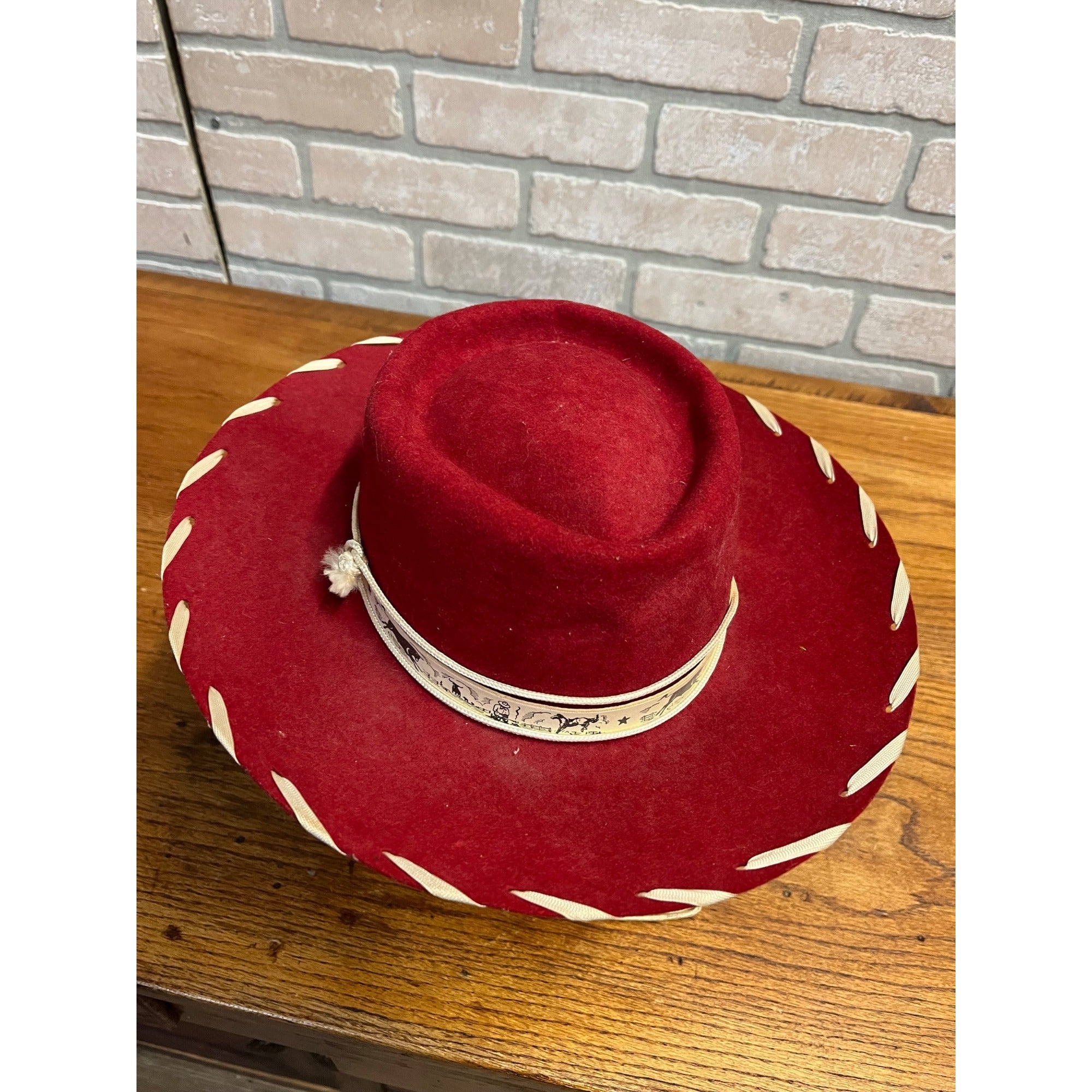 Vintage 50s Penney's Ranchcraft Hat Red Felt Cowboy Fedora Youth Kids Size