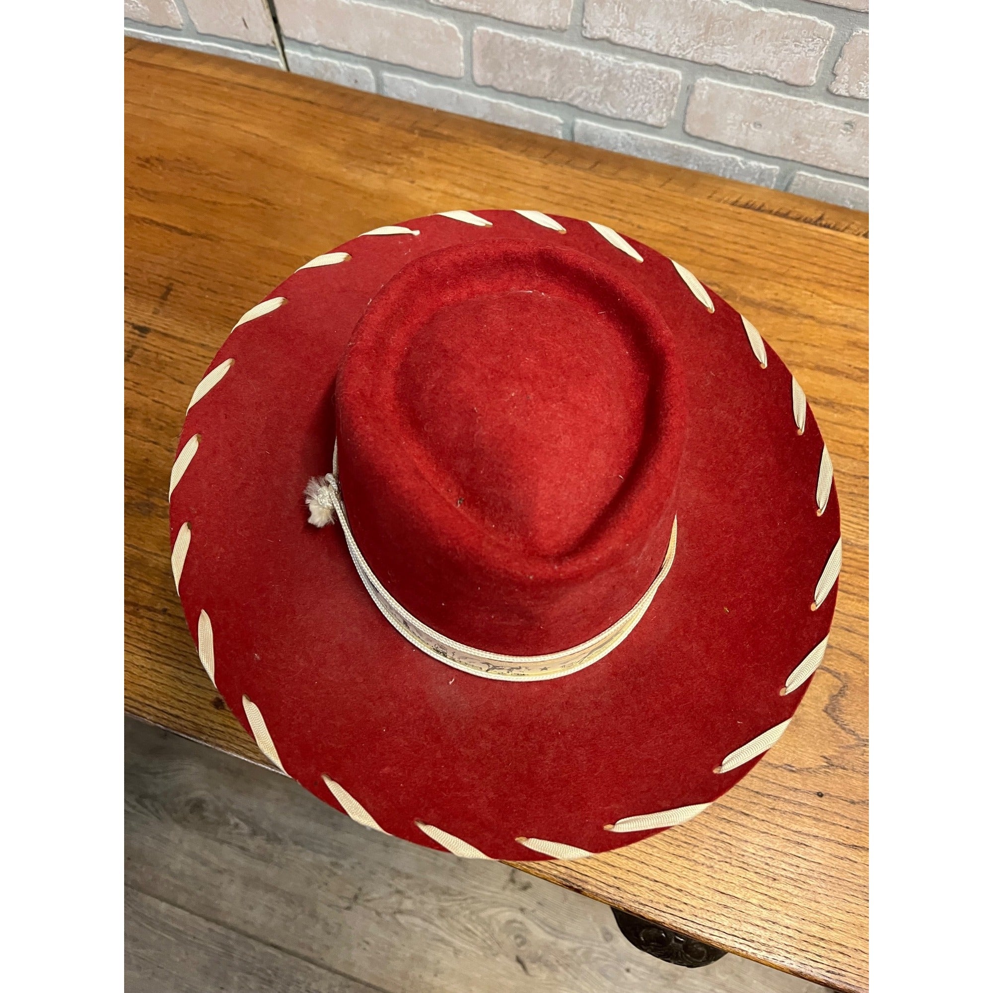 Vintage 50s Penney's Ranchcraft Hat Red Felt Cowboy Fedora Youth Kids Size